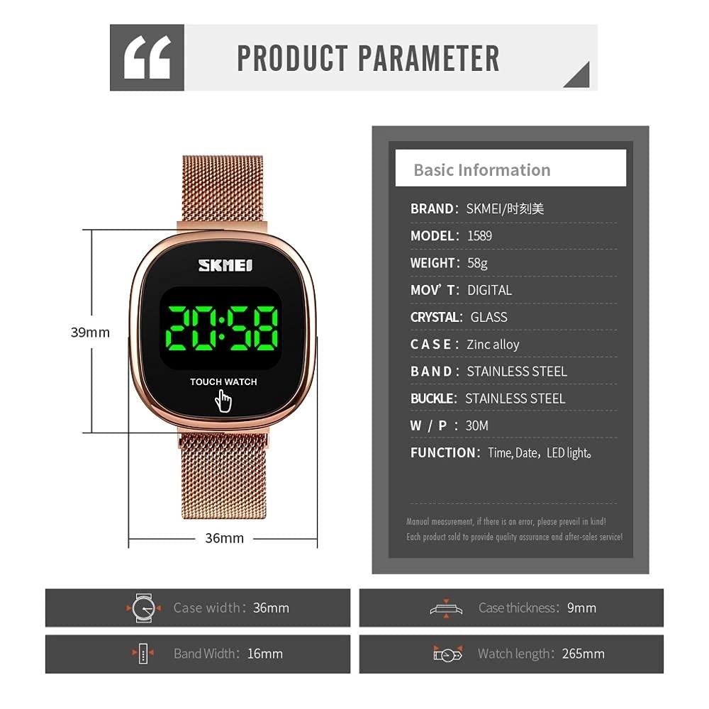MASTOP Women's Digital LED Touch Screen Waterproof Sports Watch - Stylish Fitness Tracker for Running, Swimming & Outdoor Activities (Rose Red)