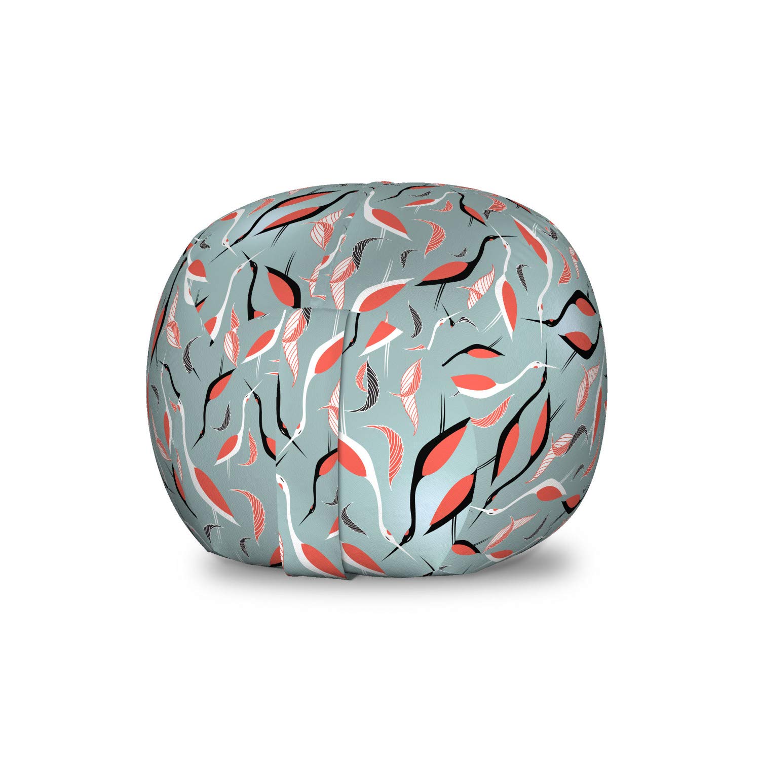 Ambesonne Heron Storage Toy Bag Chair - Abstract Birds & Leaves Design, Washable Stuffed Animal Organizer, Small Size in Pale Teal Coral - Perfect for Kids' Room, Nursery, Playroom & Toy Storage Organization