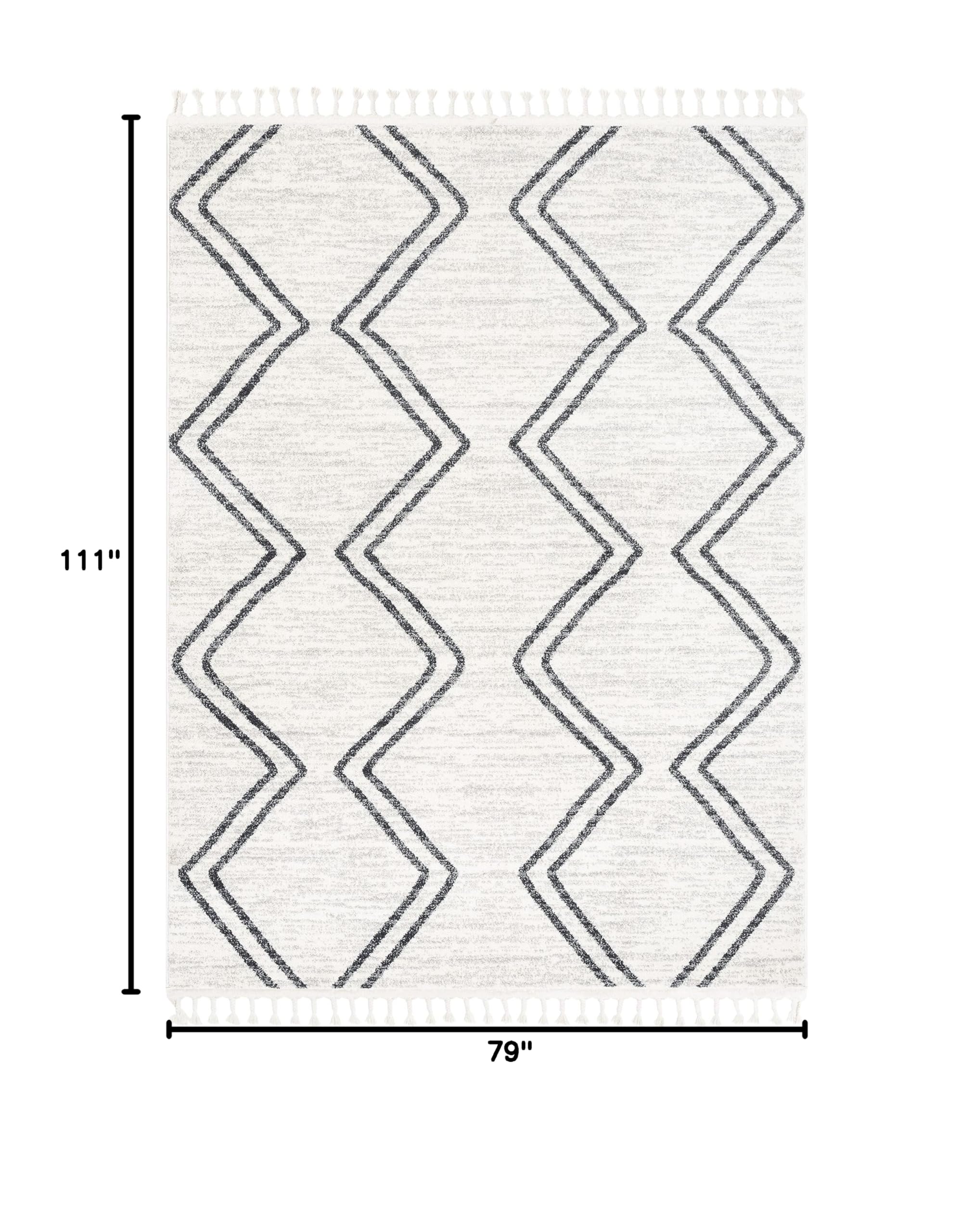 Well Woven Merri Grey Ivory Geometric Stripes Stain-Resistant Area Rug 6'7