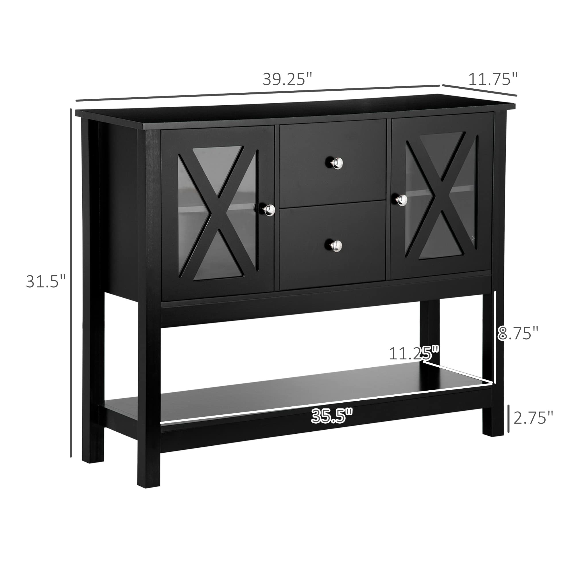 HOMCOM Sideboard Buffet Cabinet with Storage Drawers & Glass Door - Kitchen Coffee Bar Cabinet for Living Room, Entryway - Black | Perfect for Home Storage & Entertaining