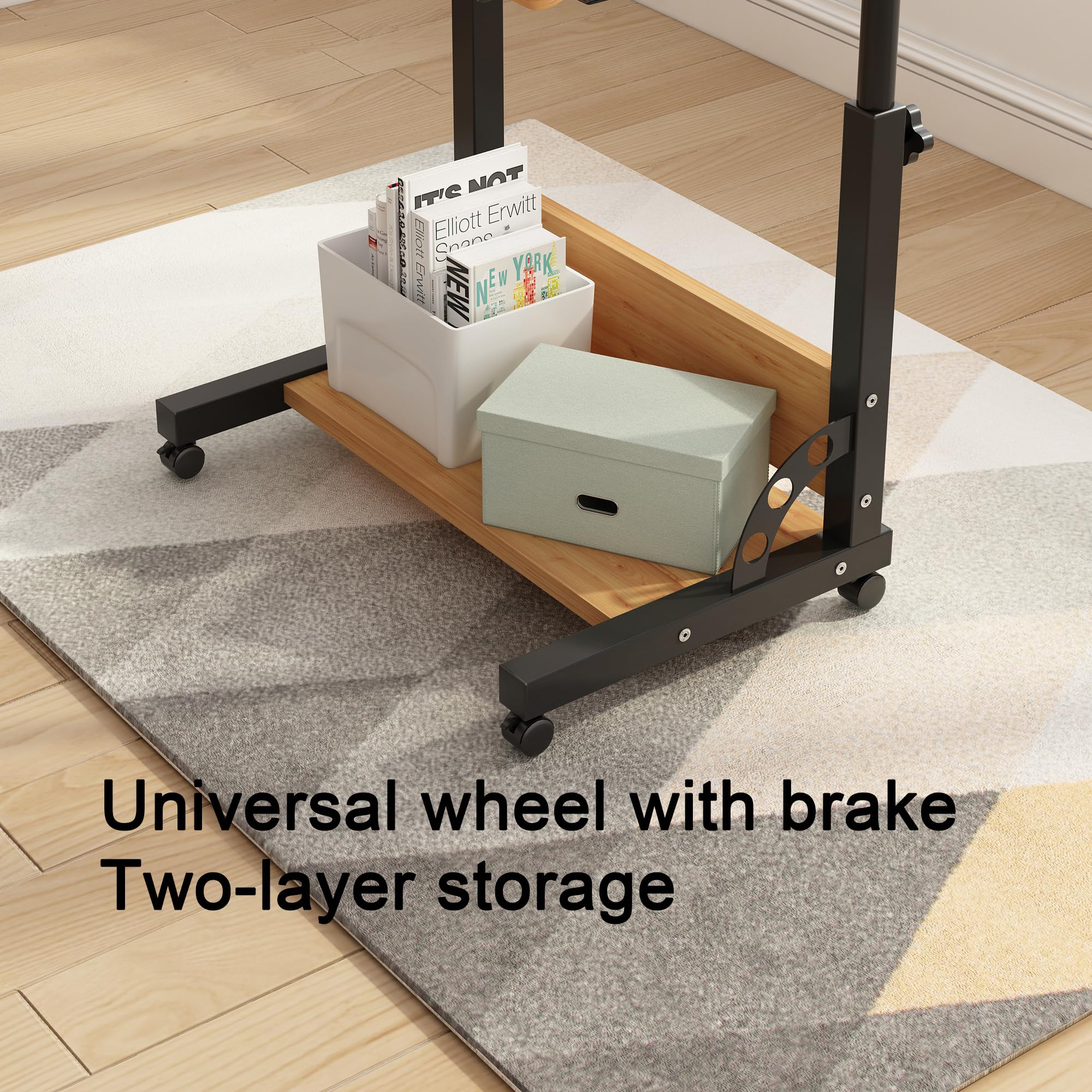 Tiltable Rolling Laptop Stand - Adjustable Height Mobile Standing Desk with Wheels - Portable Side Table for Home Office, Bedroom & Dorm - Perfect for Work, Study & Gaming