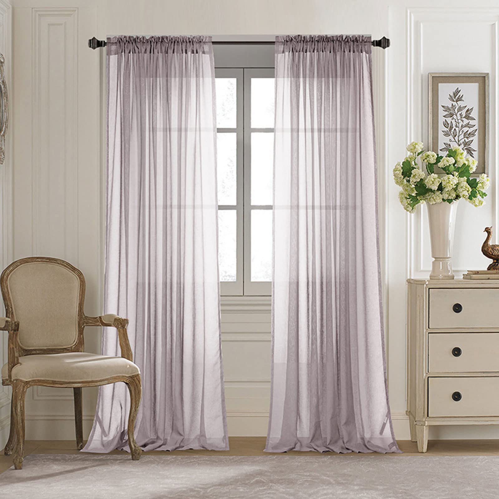 Elegant Purple Sheer Window Curtains - 2 Panels with Rod Pocket for Bedroom, Living Room & Kitchen | Light Filtering Privacy Drapes for Home Decor, Nursery & Outdoor Spaces