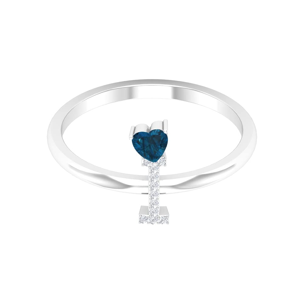 Exquisite London Blue Topaz & Diamond Rings | Diamond Alphabet A-Z Initial Rings for Women | 14K White Gold Personalized Jewelry | Perfect for Birthdays, Anniversaries & Special Occasions