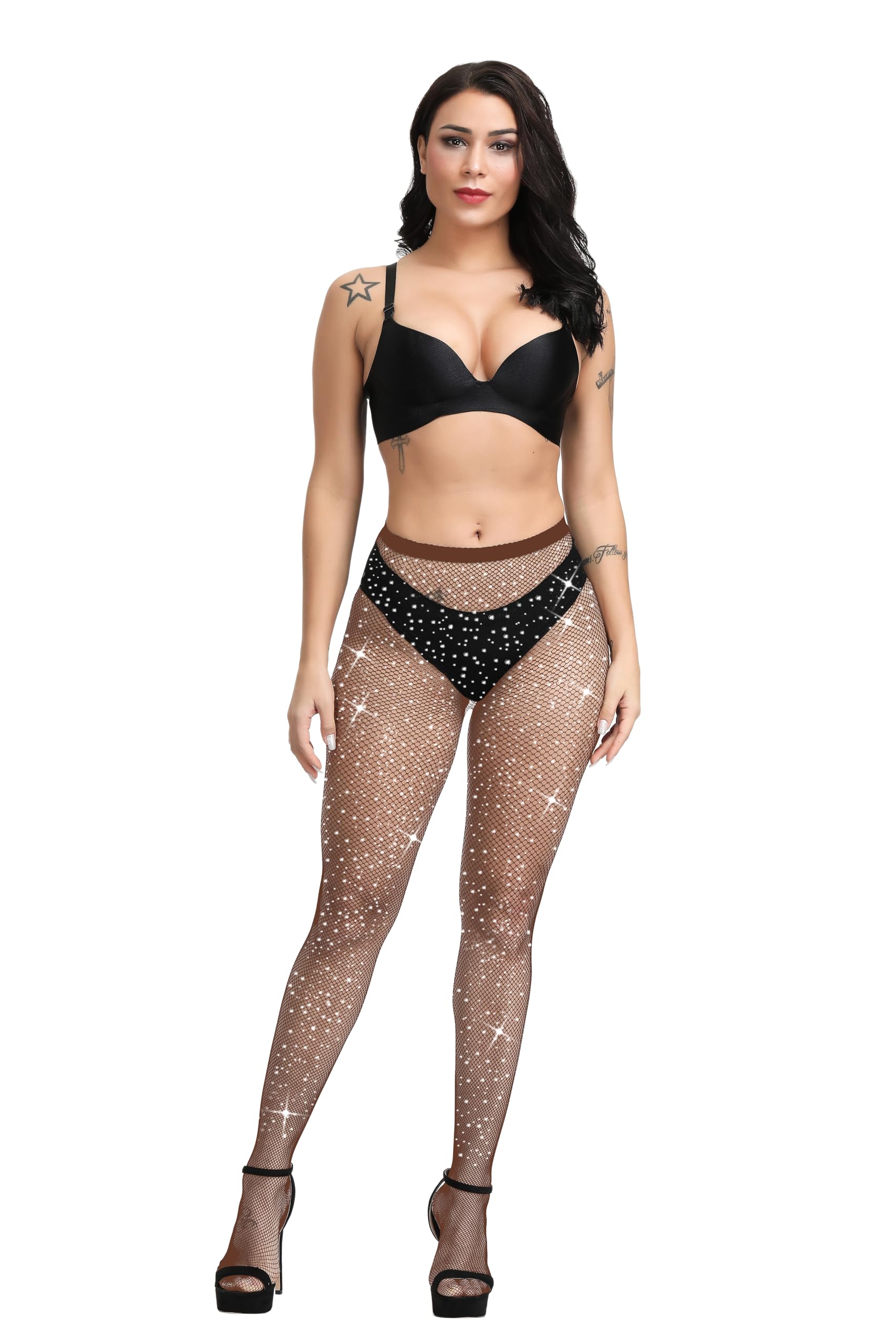 HeyUU Sparkle Rhinestone Fishnet Stockings - Sexy High Waist Glitter Tights for Women, Evening Party & Nightclub Outfits, Halloween Costume Accessories