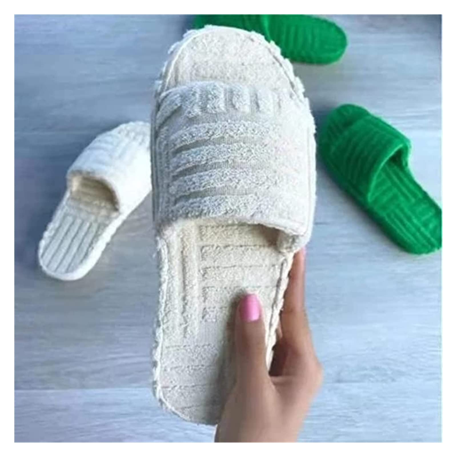 Women's Soft Cotton Terry Cloth Open-Toe Slippers - Breathable Indoor House Slides for Comfort & Relaxation (White, Size 42) - Perfect for Lounging at Home, Spa Days & Cozy Evenings