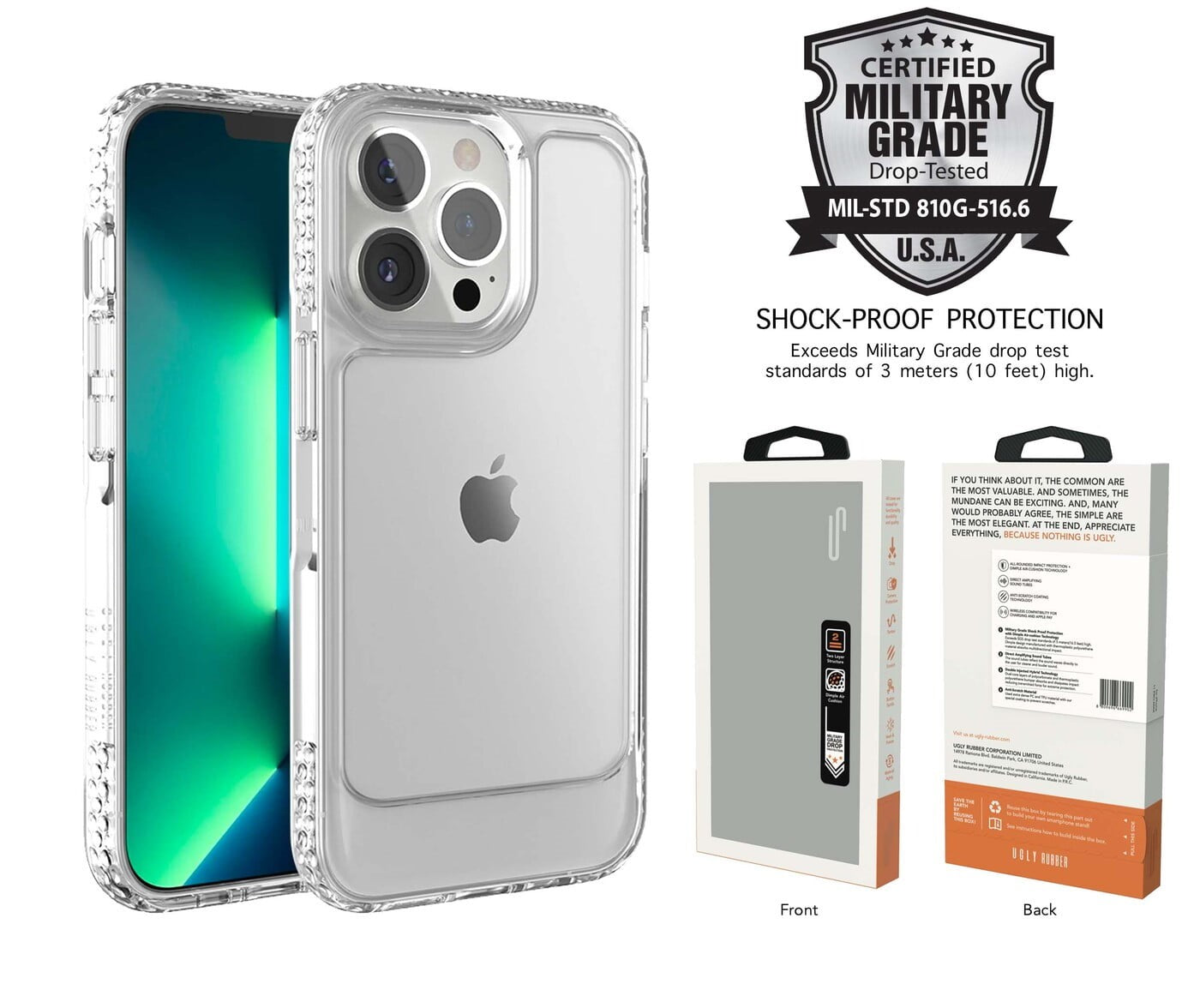 Ugly Rubber U Model Bumper Clear Case for iPhone 13 Pro - Shockproof Protective Cover with Grip - Perfect for Outdoor Activities & Daily Use