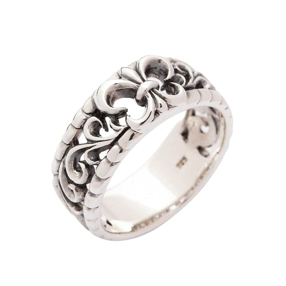 Fleur De Lis Sterling Silver Gothic Band Ring for Women - Elegant Vintage Style Jewelry - Perfect for Weddings, Parties, and Everyday Wear