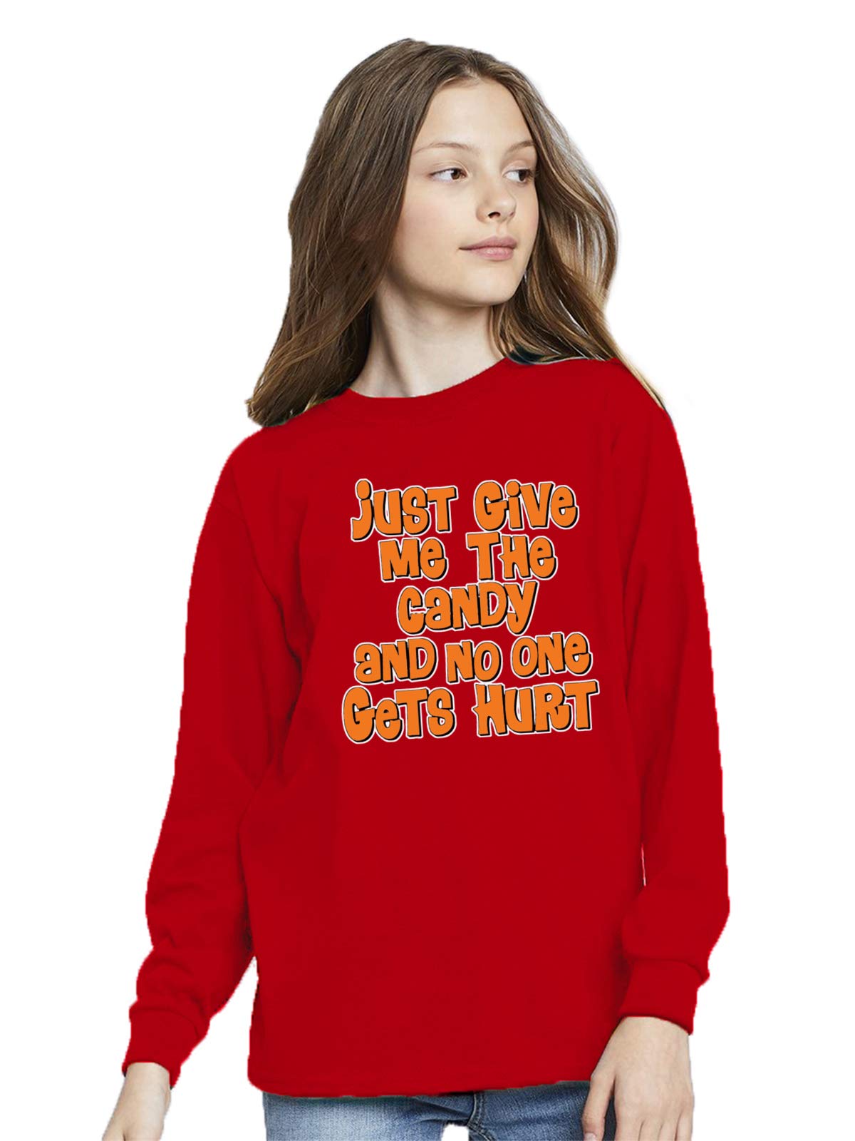 Halloween Sweatshirt for Kids - 'Give Me The Candy' Crewneck Tee | Boys & Girls Youth Pullover | Trick-or-Treating & Halloween Party Outfit