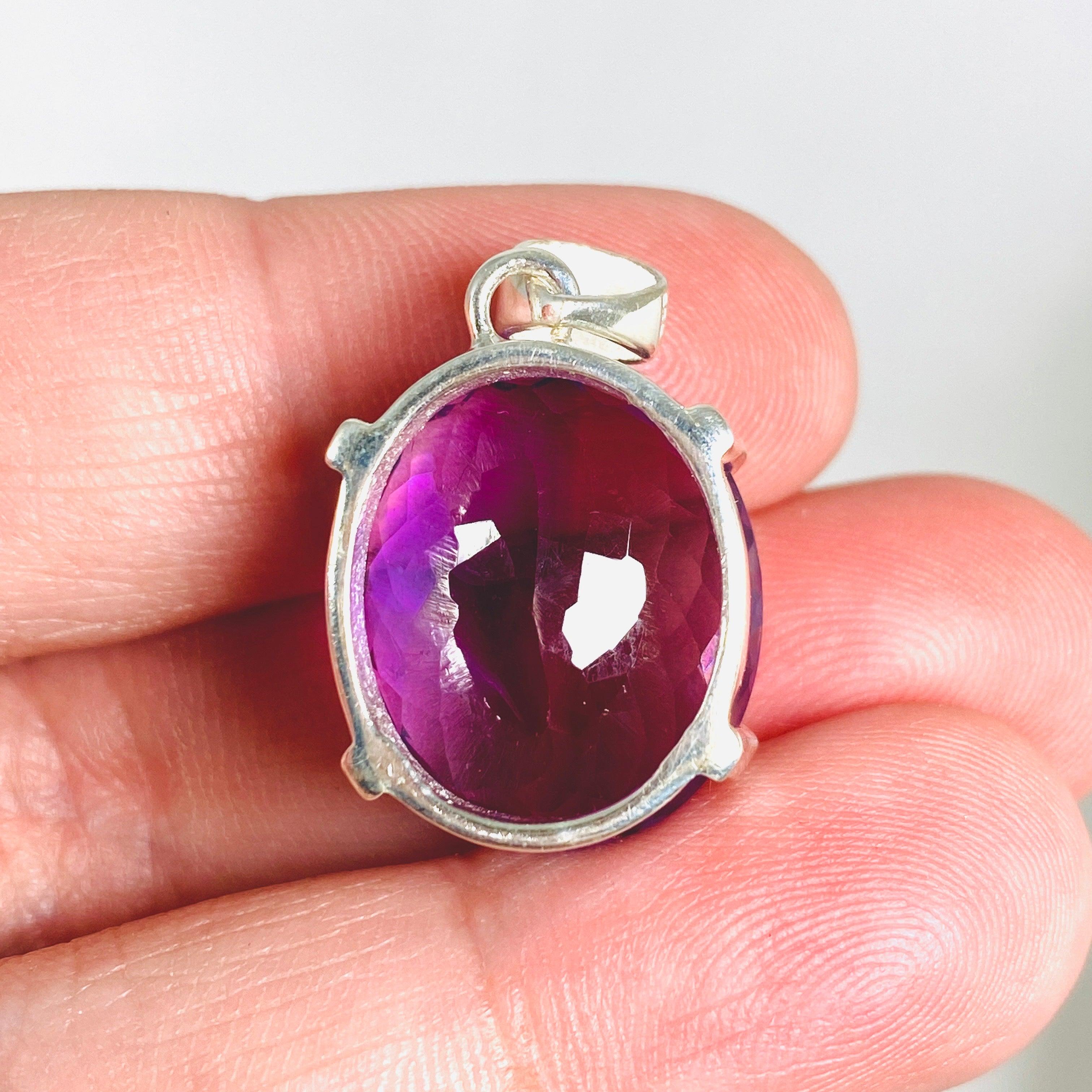 Natural Amethyst Faceted Oval Pendant Necklace - 925 Sterling Silver Jewelry for Women - Perfect for Gift Giving, Meditation & Spiritual Healing