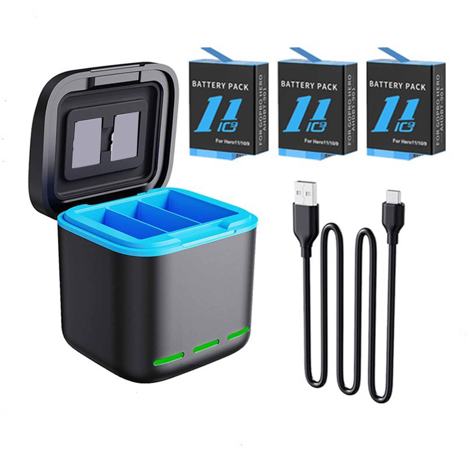 3-Channel Fast Charging Case for iPhone 11/12 with USB-C Cable & Memory Card Storage - Portable Charging Box for Travel, Work, and Daily Use