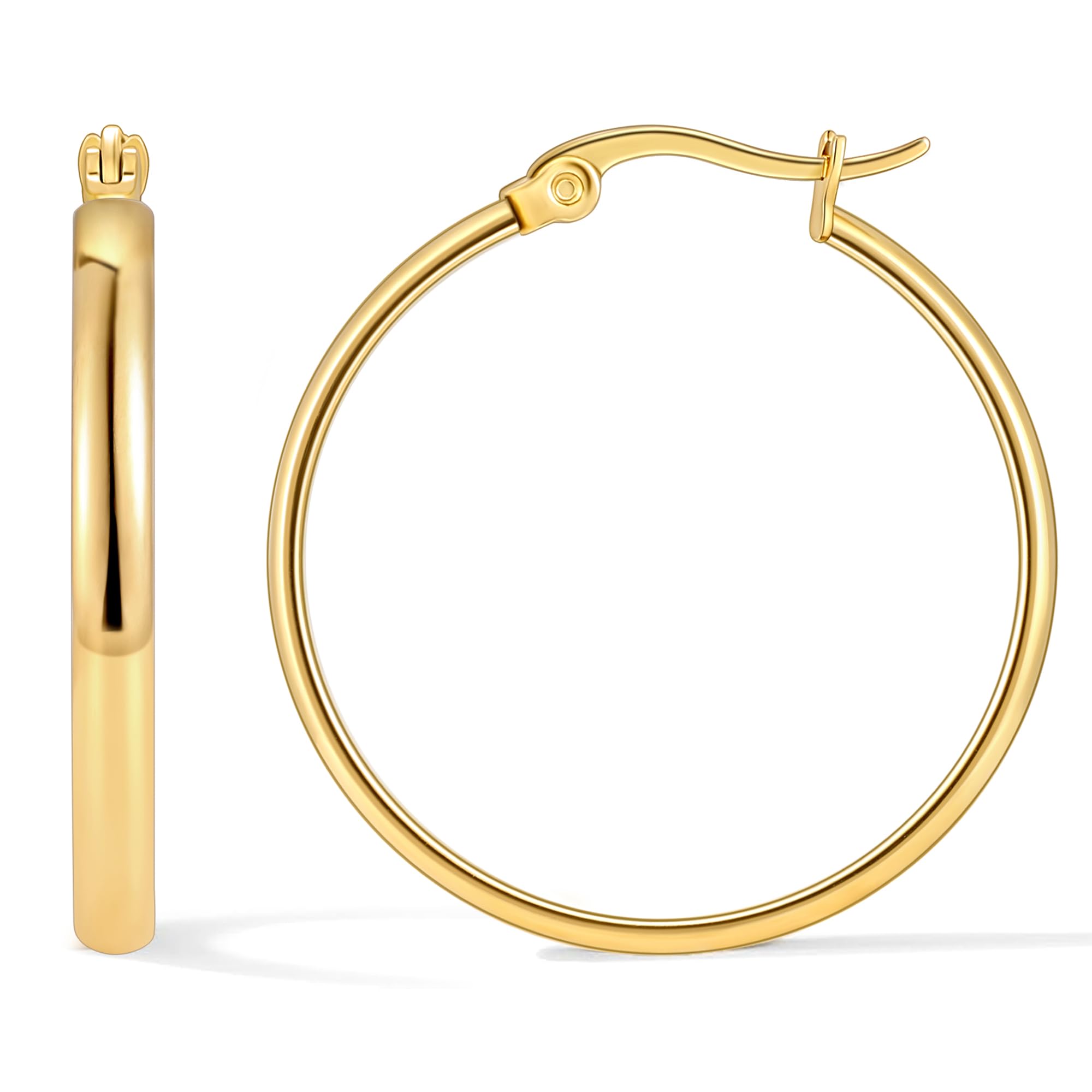 Sovesi 3mm Wide 14K Gold Plated Hoop Earrings for Women - Hypoallergenic Small Gold Hoops - Perfect for Everyday Wear, Office, Parties & Gifts