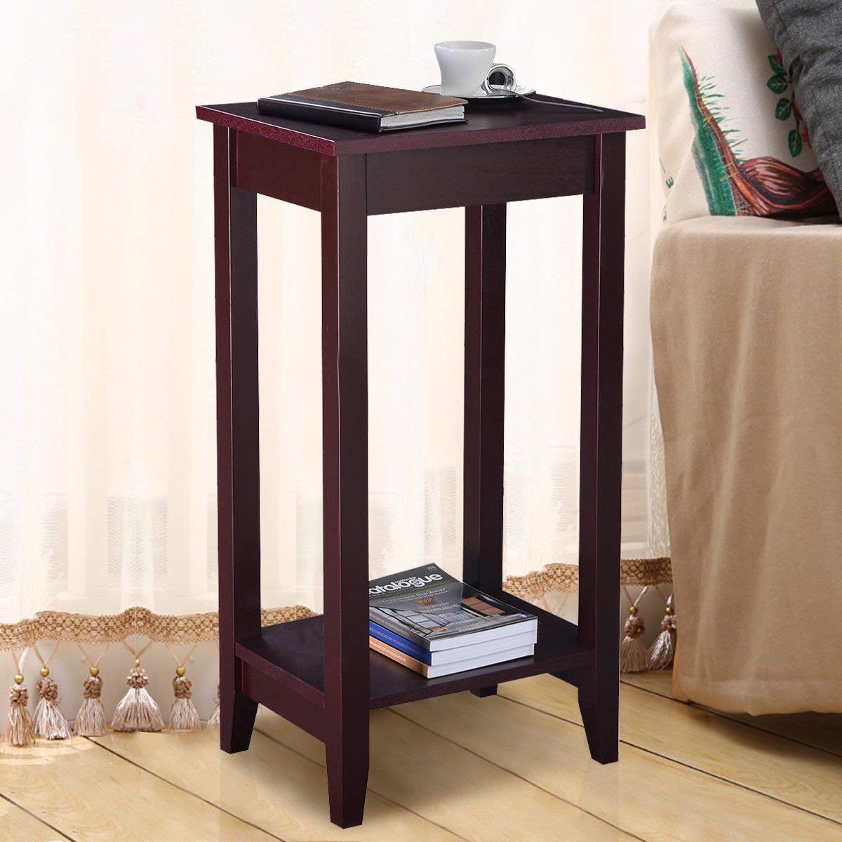 Modern Tall End Table with Storage Shelf - Sturdy Coffee Stand, Nightstand, or Side Table for Living Room, Bedroom, and Office Use