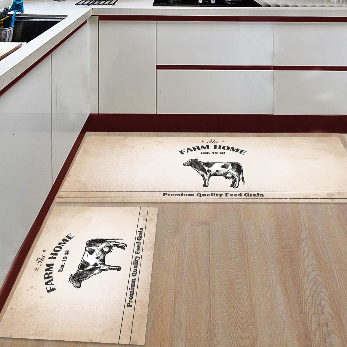 LooPoP Cow Kitchen Mats - Anti-Fatigue Cushioned Floor Rugs, Non-Slip Washable 2-Piece Set, Farmhouse Animal Design for Kitchen, Dining, or Entryway