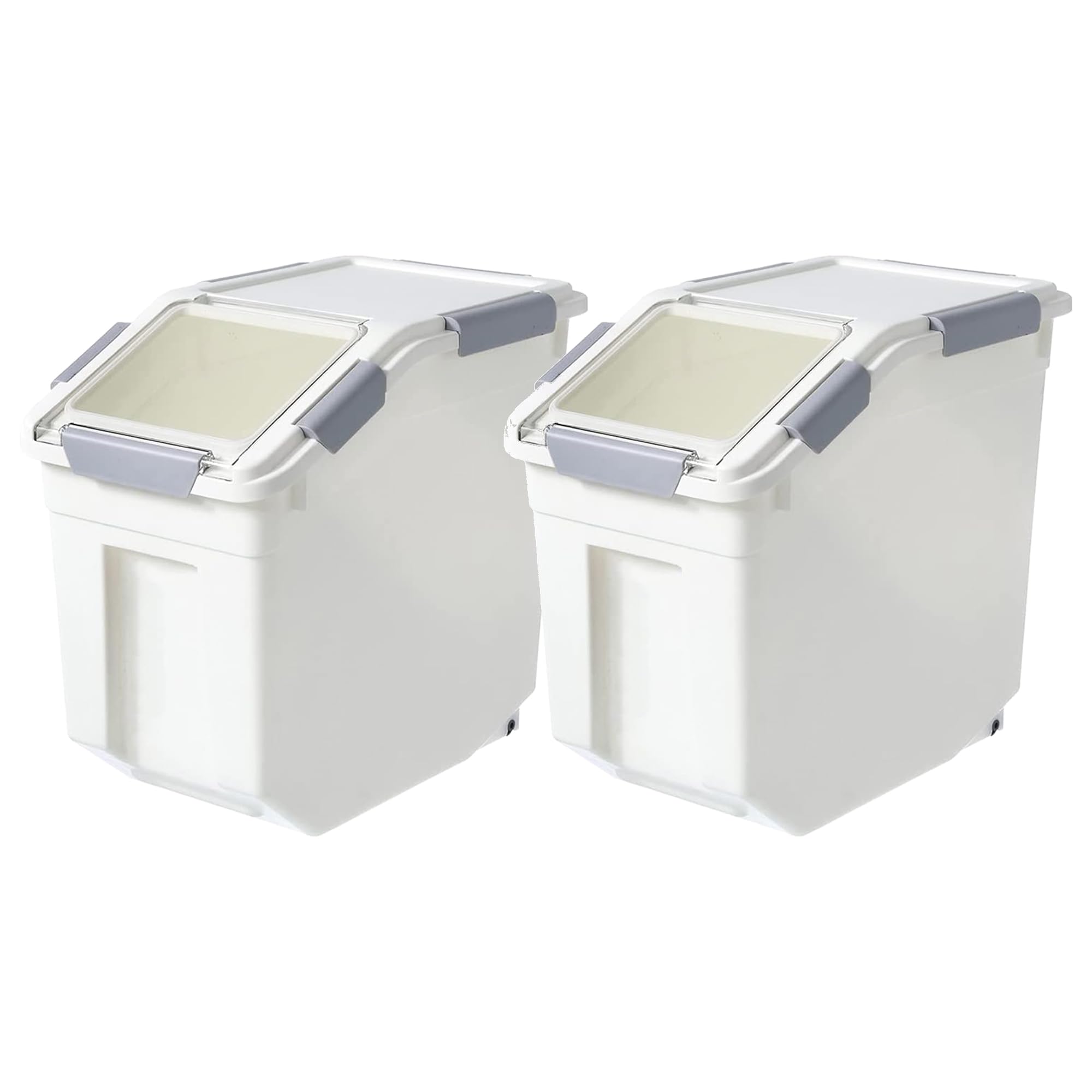 HANAMYA 25 Liter (27 lbs) BPA-Free Pet Food Storage Container with Measuring Cup - Airtight Dry Food Dispenser for Dog Food, Cat Food, Rice, Grain & Flour - White & Gray (2 Pack) | Perfect for Kitchen Pantry & Pet Food Organization