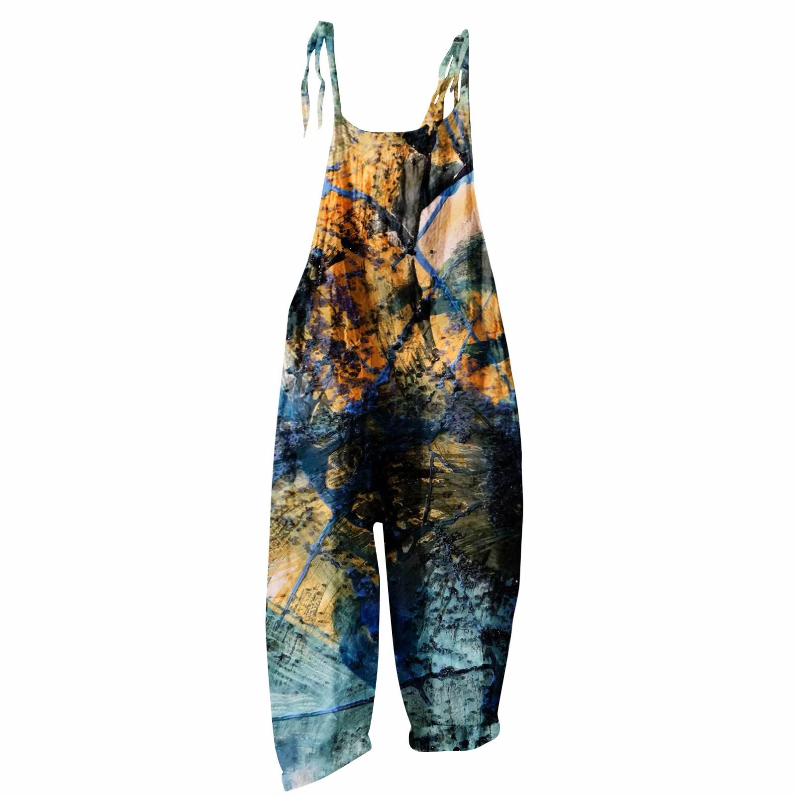 Women's Fashion Overalls - Summer Sweet Loose Casual Print Retro Strappy Jumpsuit | 2023 Trendy Romper for Casual Outings, Beach Wear & Street Style