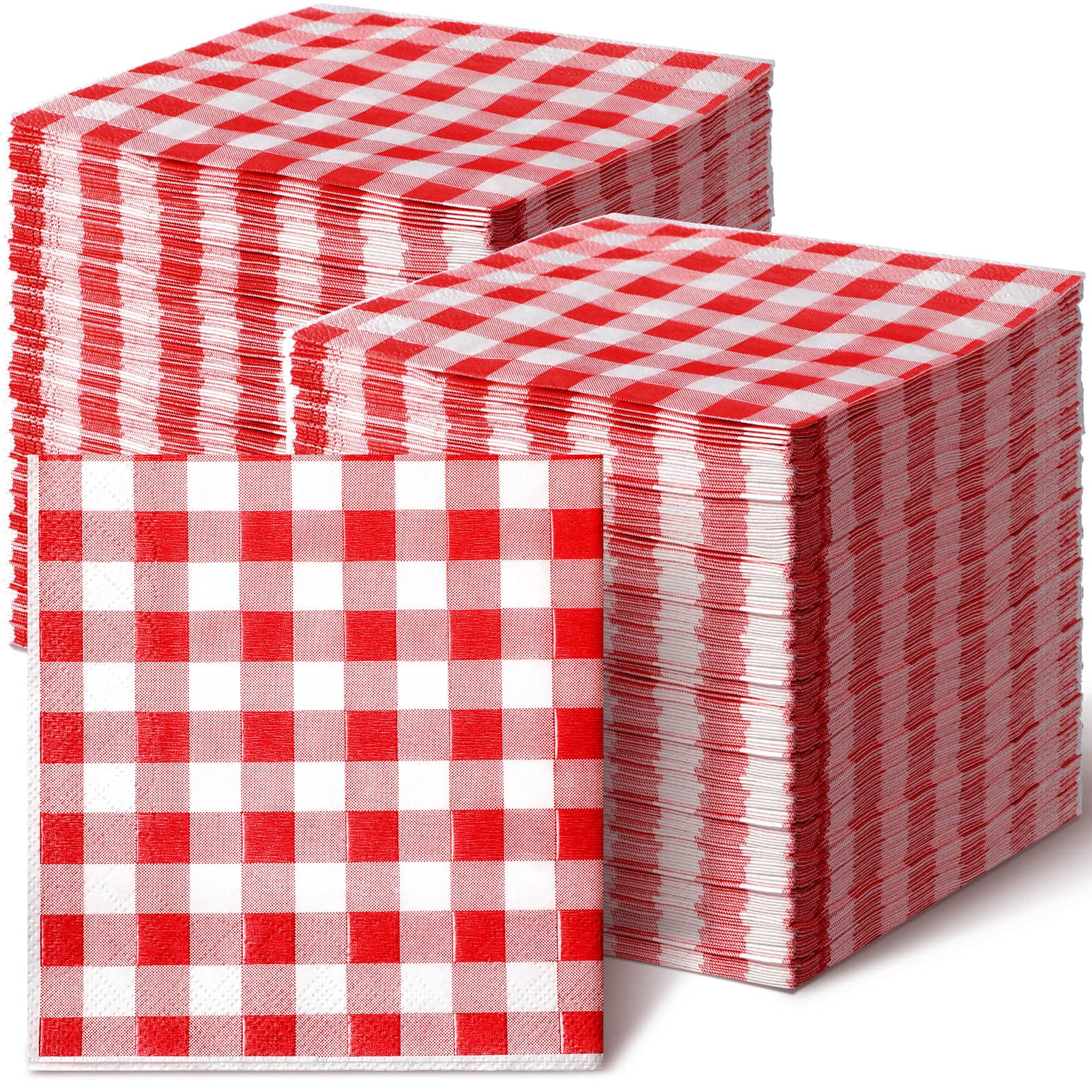 200 Pcs Buffalo Plaid Paper Napkins - Red and White Checkered Disposable Napkins for Kitchen, Farmhouse Decor, Weddings, Easter, Dinner Parties (5.31 x 5.31 Inch) - Perfect for Holiday Tablescapes, Rustic Home Decor & Special Occasions