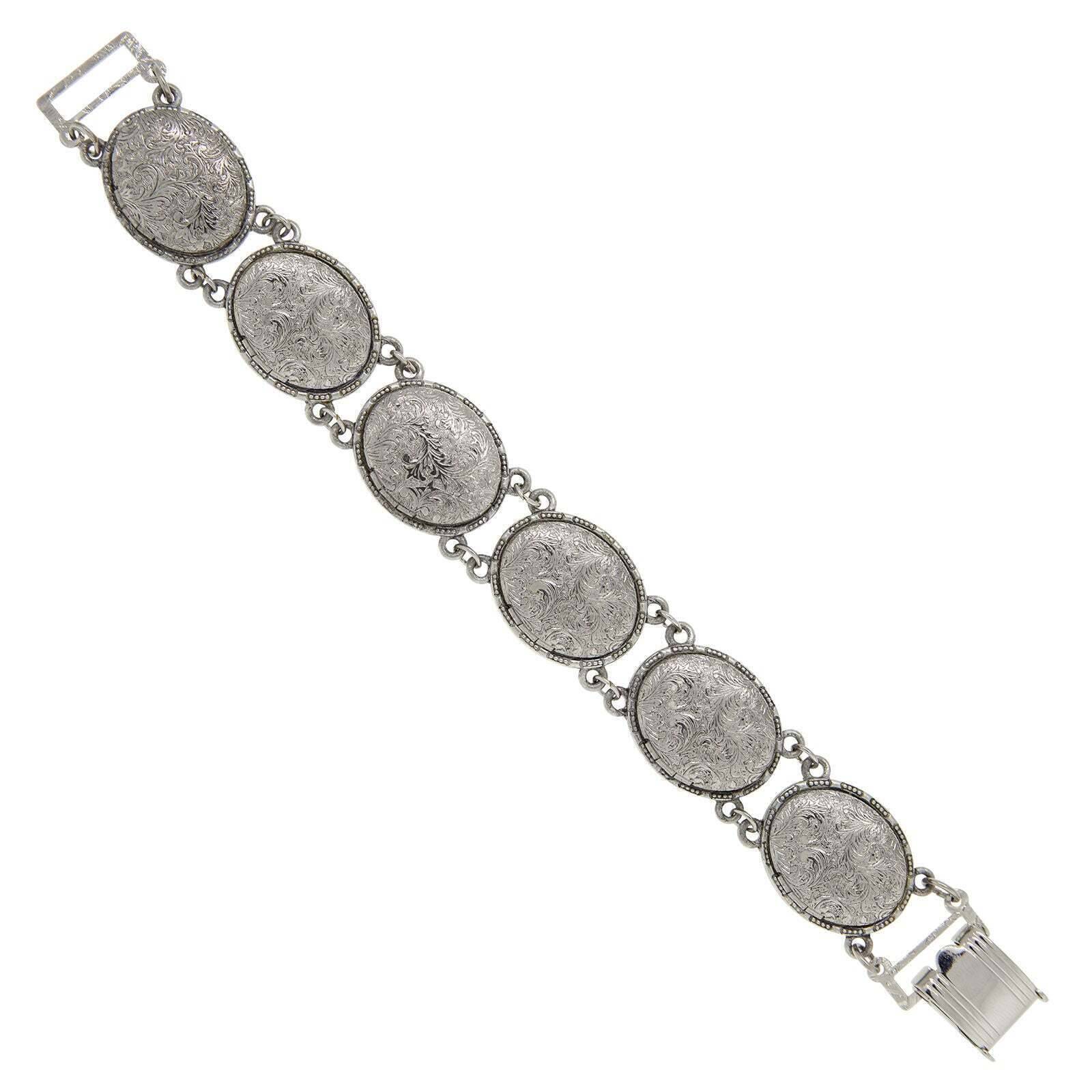 1928 Jewelry Vintage Etched Vine Oval Locket Link Bracelet - Perfect for Weddings, Anniversaries & Special Occasions