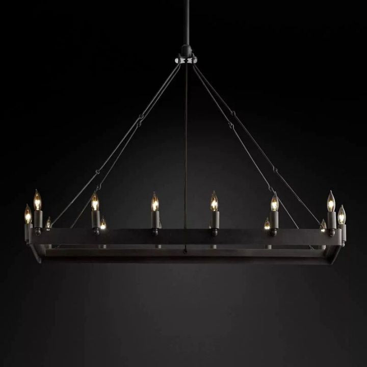Vintage Coral Rectangular Candelabra Chandelier - Antique Brass Ceiling Light Fixture for Dining Room, Bedroom & Living Room Decor