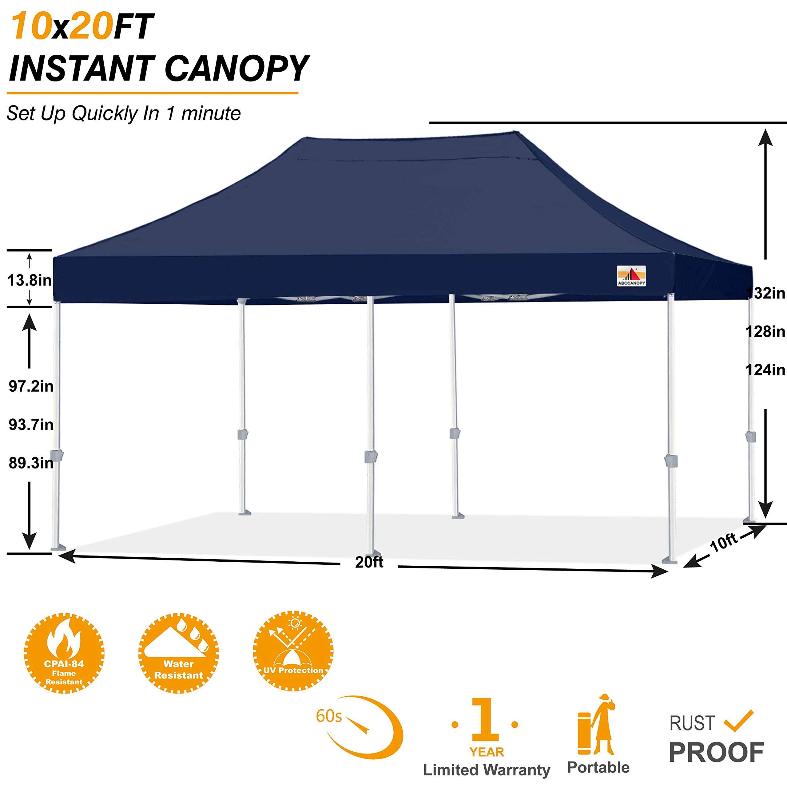 ABCCANOPY 10x20 Commercial Pop Up Canopy Tent - Heavy Duty Premium-Series Instant Shelter with Navy Blue Waterproof Cover - Perfect for Outdoor Events, Farmers Markets, Trade Shows & Backyard Parties