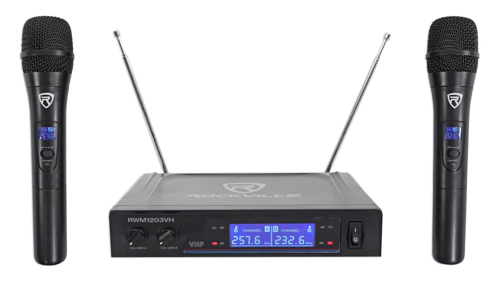 Rockville RWM1203VH Wireless Dual Handheld Microphones for Church, Karaoke, and Live Performances - High-Quality Sound System with Long Battery Life