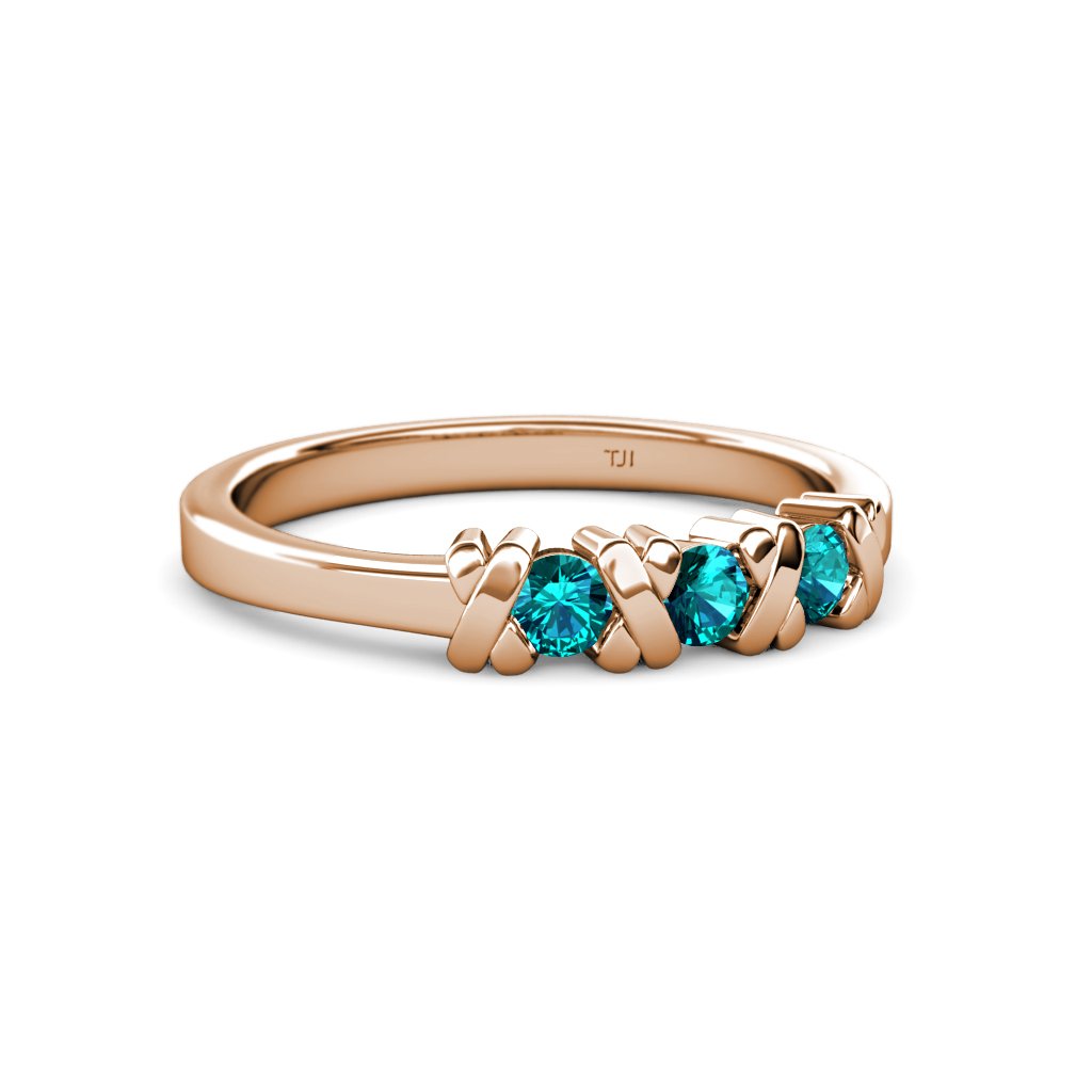 London Blue Topaz XOXO Hugs and Kisses Three Stone Ring 0.33 ct tw in 14K Rose Gold - Elegant Jewelry for Anniversary, Valentine's Day & Special Occasions