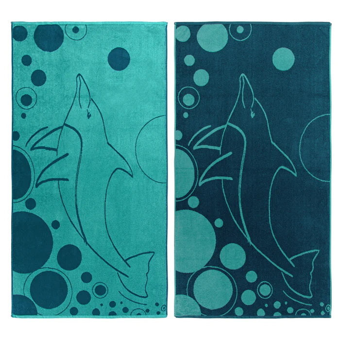 Premium Egyptian Cotton Mystic Dolphin Oversized 2-Piece Beach Towel Set - Ultra Soft & Absorbent for Pool, Beach, Spa & Yoga