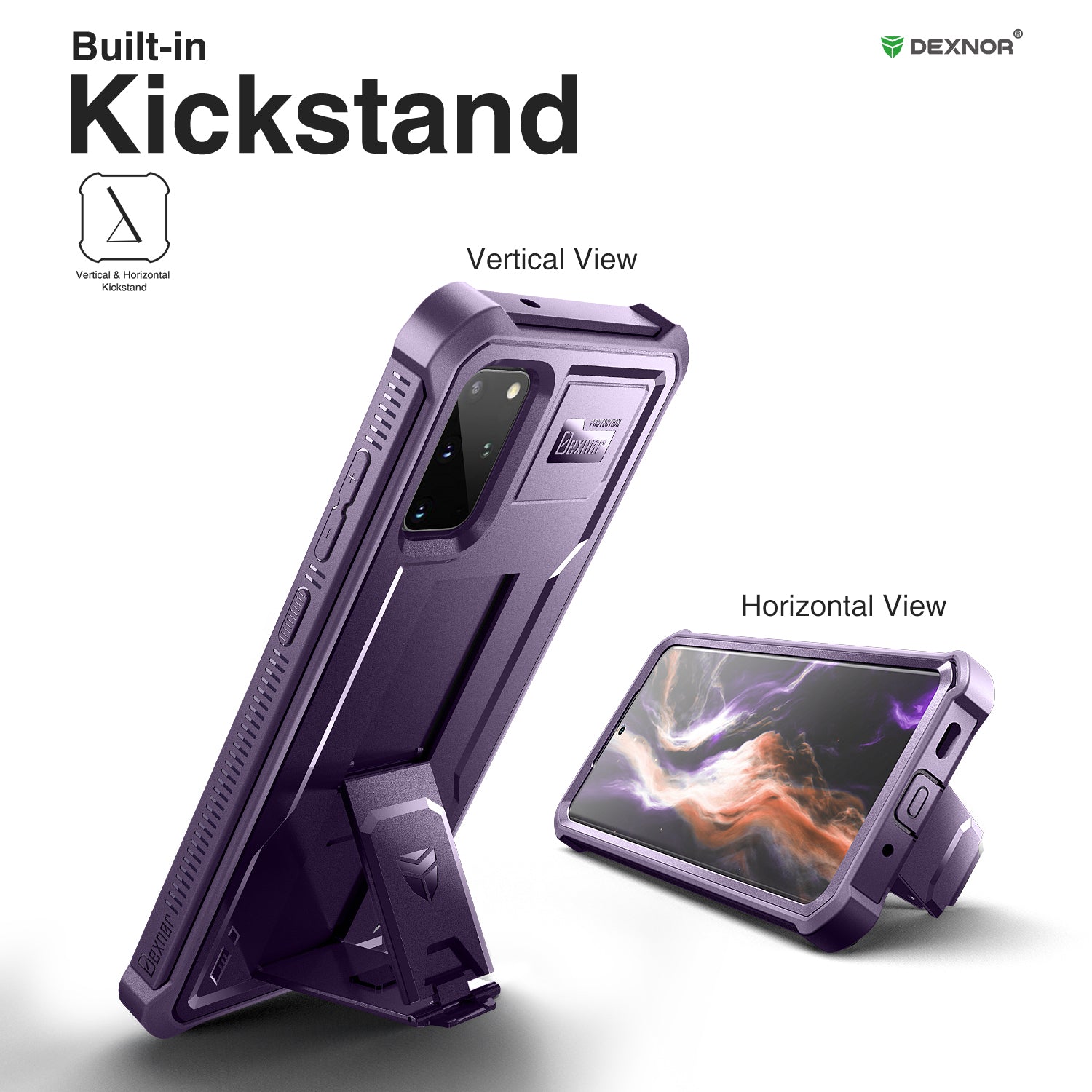 Dexnor Heavy Duty Shockproof Rugged Case for Samsung Galaxy S20 Plus with Screen Protector & Kickstand | Full Body Protection for Outdoor, Work & Travel