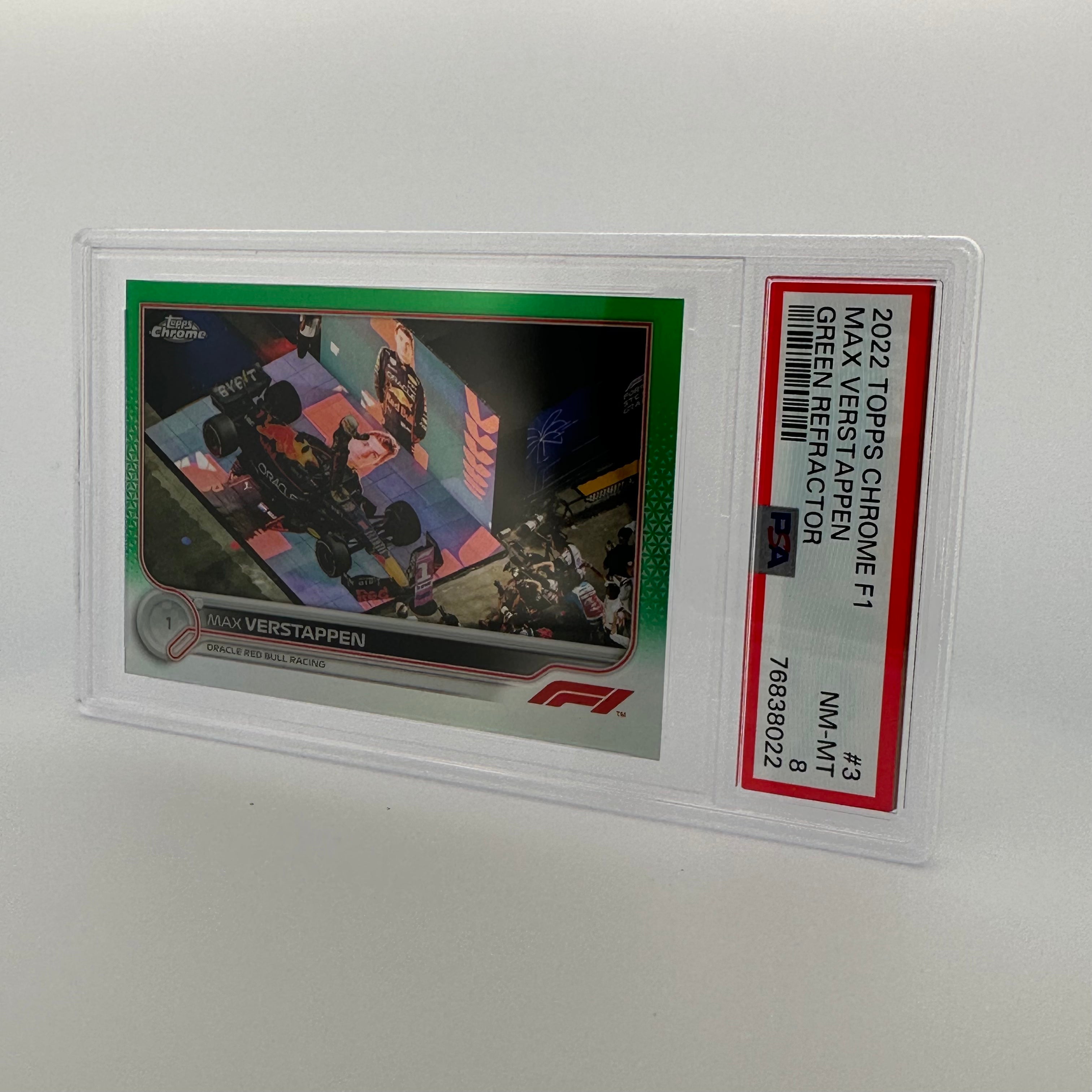 PSA 8 15/99 MAX VERSTAPPEN #3 Green Refractor - Rare Trading Card for Collectors & F1 Fans - Perfect for Display, Investment & Racing Memorabilia Collections