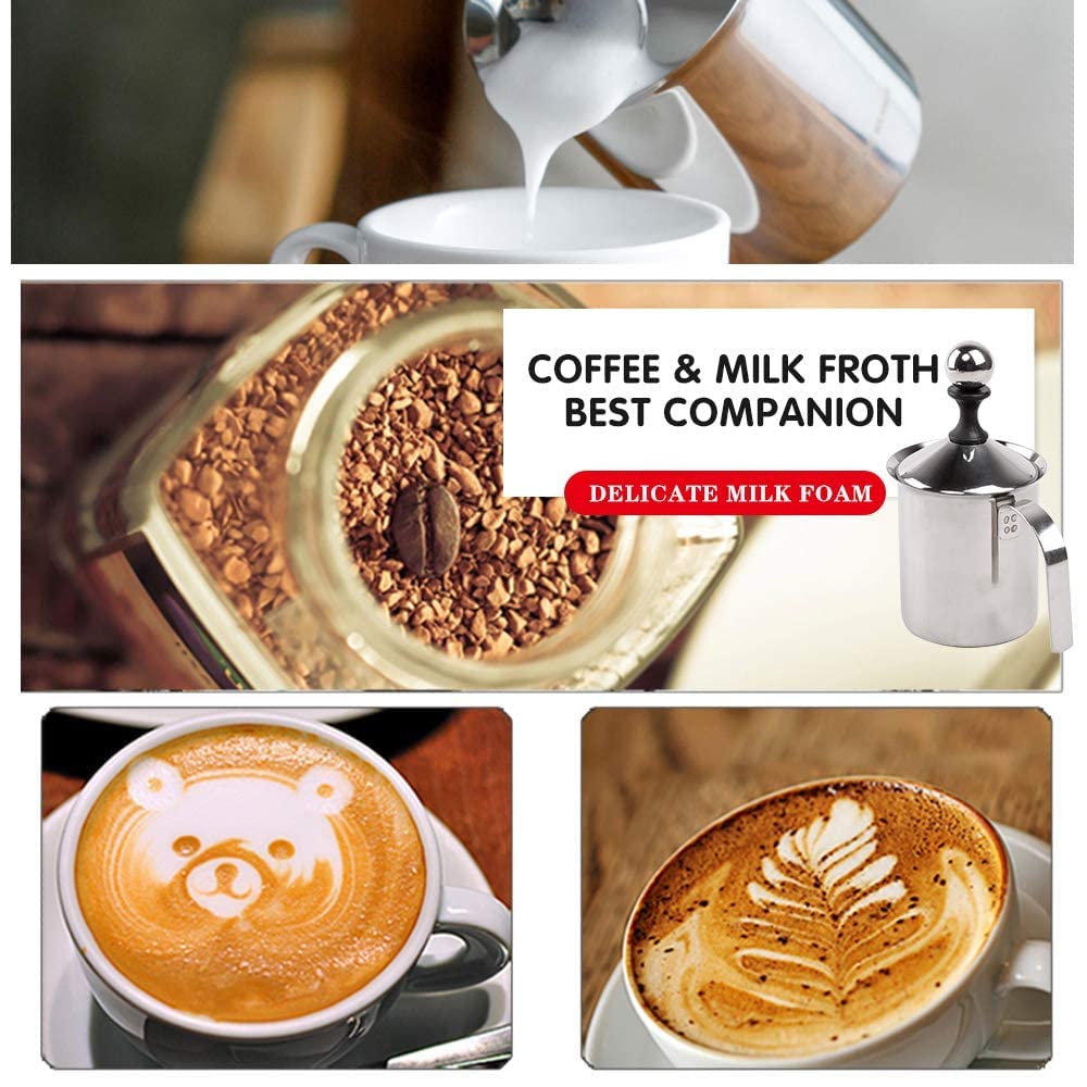 Premium Stainless Steel Milk Frother for Hot & Cold Coffee - 400ml Manual Pump, Silver - Perfect for Lattes, Cappuccinos & Hot Chocolate at Home or Cafe