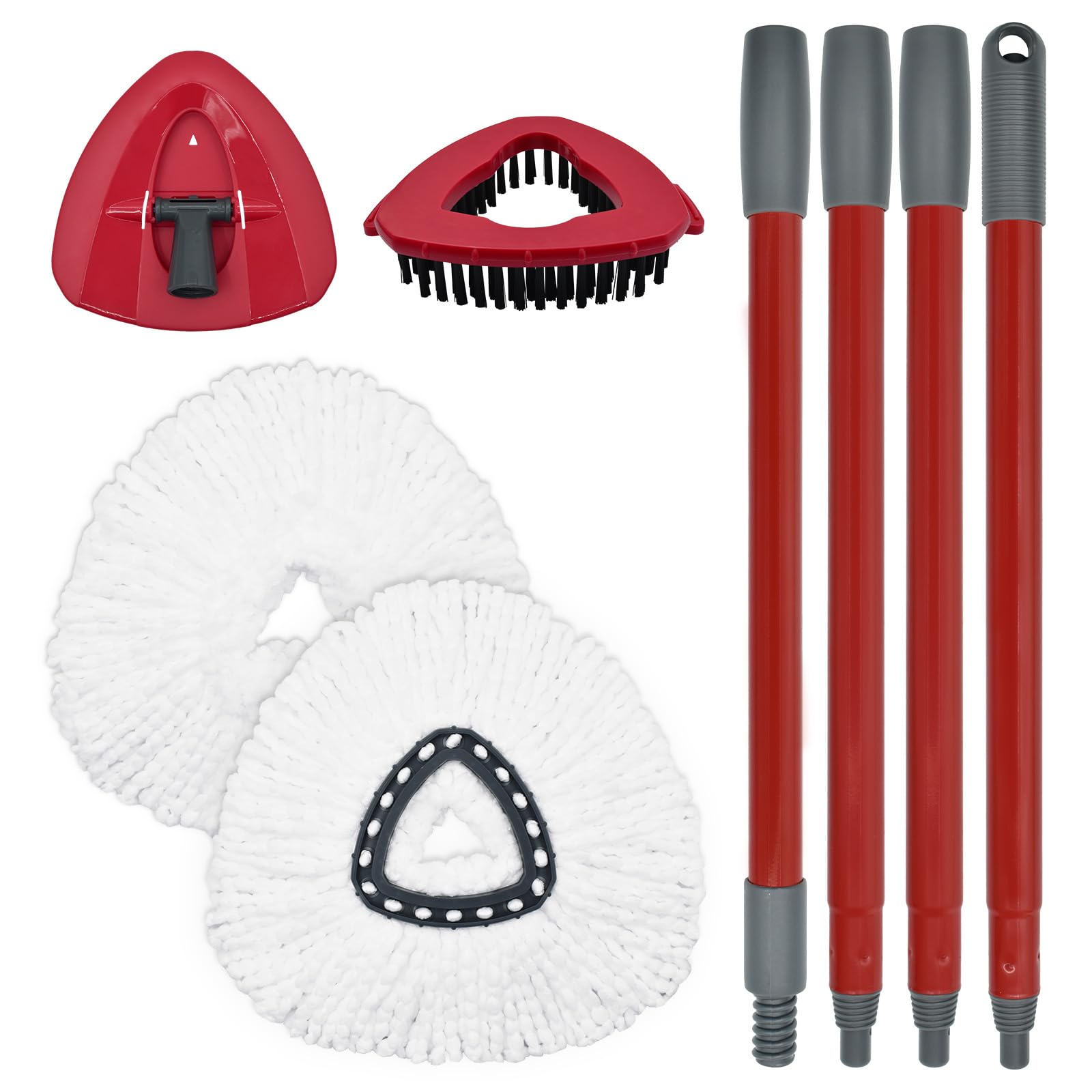 Ocedar EasyWring Spin Mop Replacement Head - 2 Microfiber Mop Refills with 4-Section Sturdy Iron Handle (30-58in), Base & Scrubber Head Combo Set - Perfect for Kitchen, Bathroom & Hard Floor Cleaning