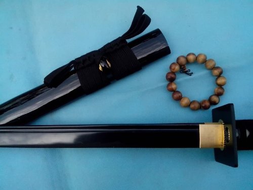 Premium Ninja Sword for Sale - Authentic Japanese Samurai Katana with Medium Carbon Steel Blade & Black Surface Finish - Includes Wooden Scabbard - Perfect for Martial Arts Training, Cosplay, and Collectors Display