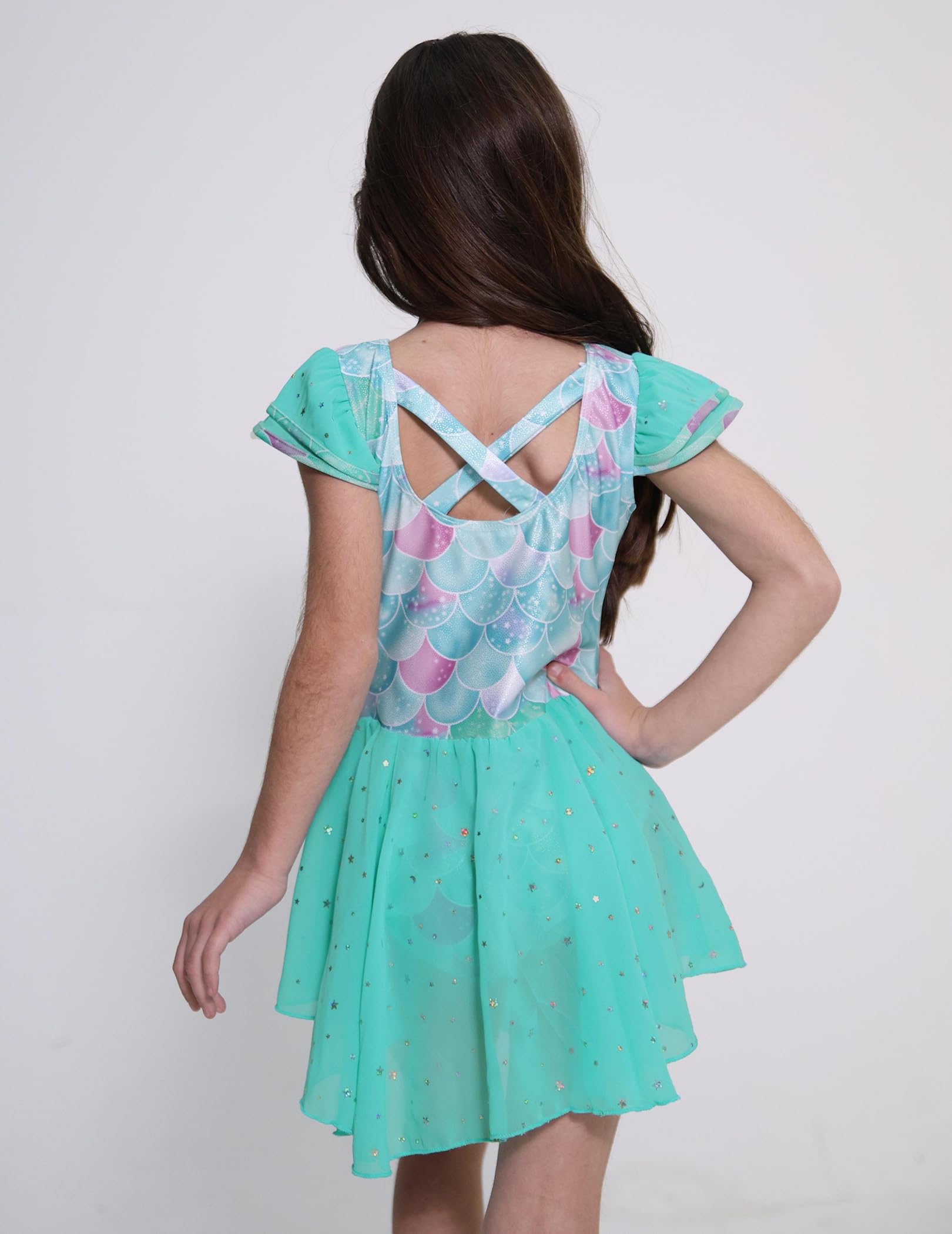 Zaclotre Girls Ballet Leotard with Ruffle Sleeves & Criss-Cross Back - Dance Outfit with Attached Skirt - Perfect for Ballet Class, Recital & Performance
