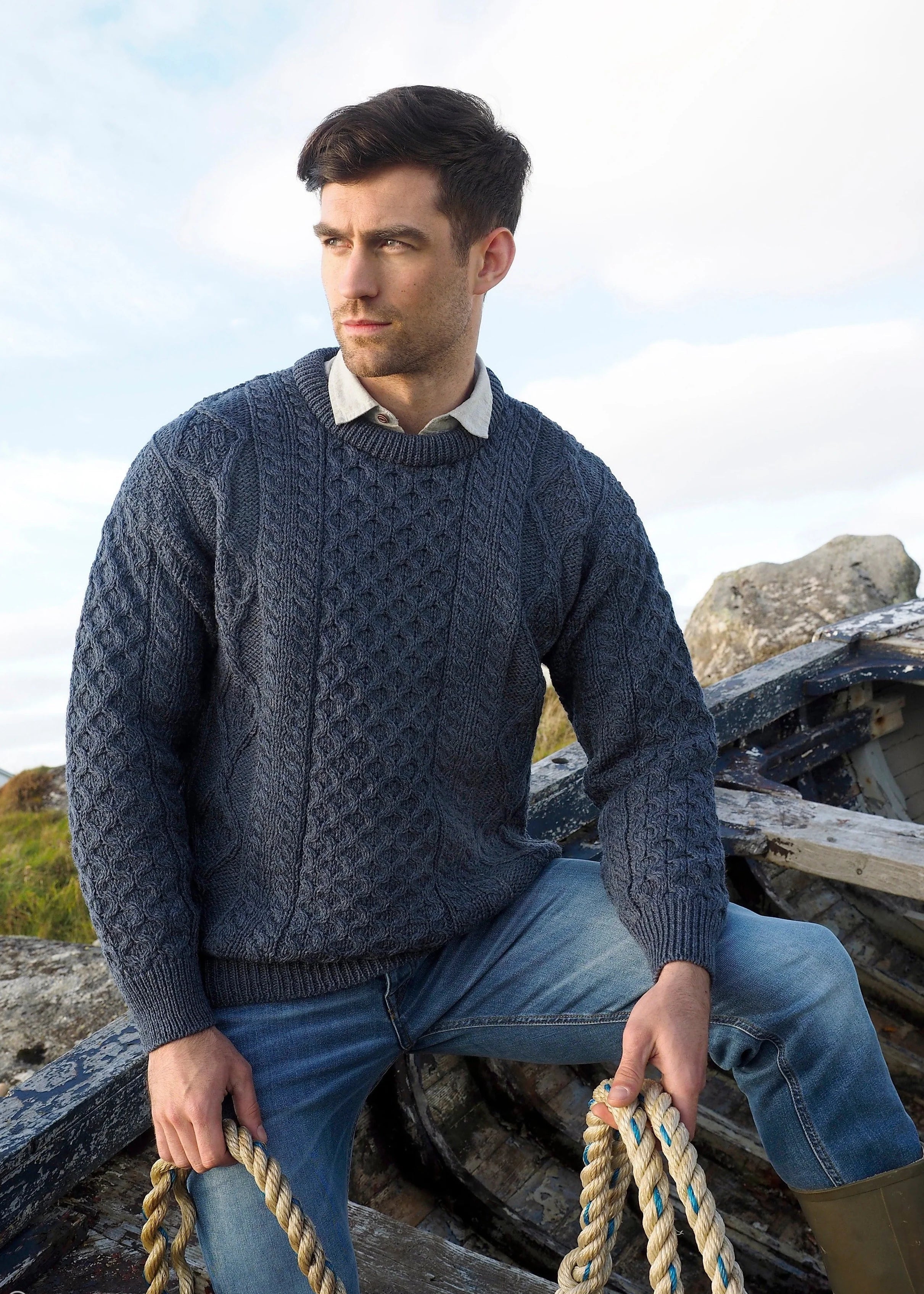 Authentic Inis Mor Aran Sweater - Premium Irish Wool Cable Knit Pullover for Men & Women | Cozy Winter Wear for Casual Outings & Outdoor Adventures