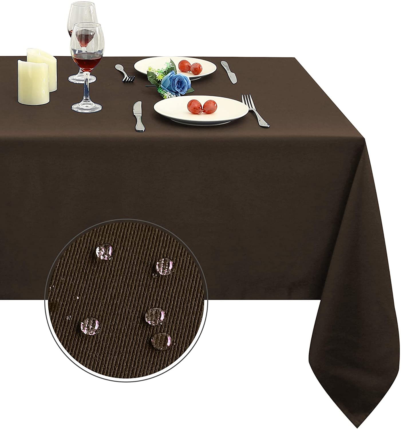 Premium 210GSM Heavy Duty Waterproof Microfiber Tablecloth - Rectangle Chocolate Table Cover 70x120 Inch for Indoor & Outdoor Use - Perfect for Dining Tables, Picnics, Parties and Event Decorations