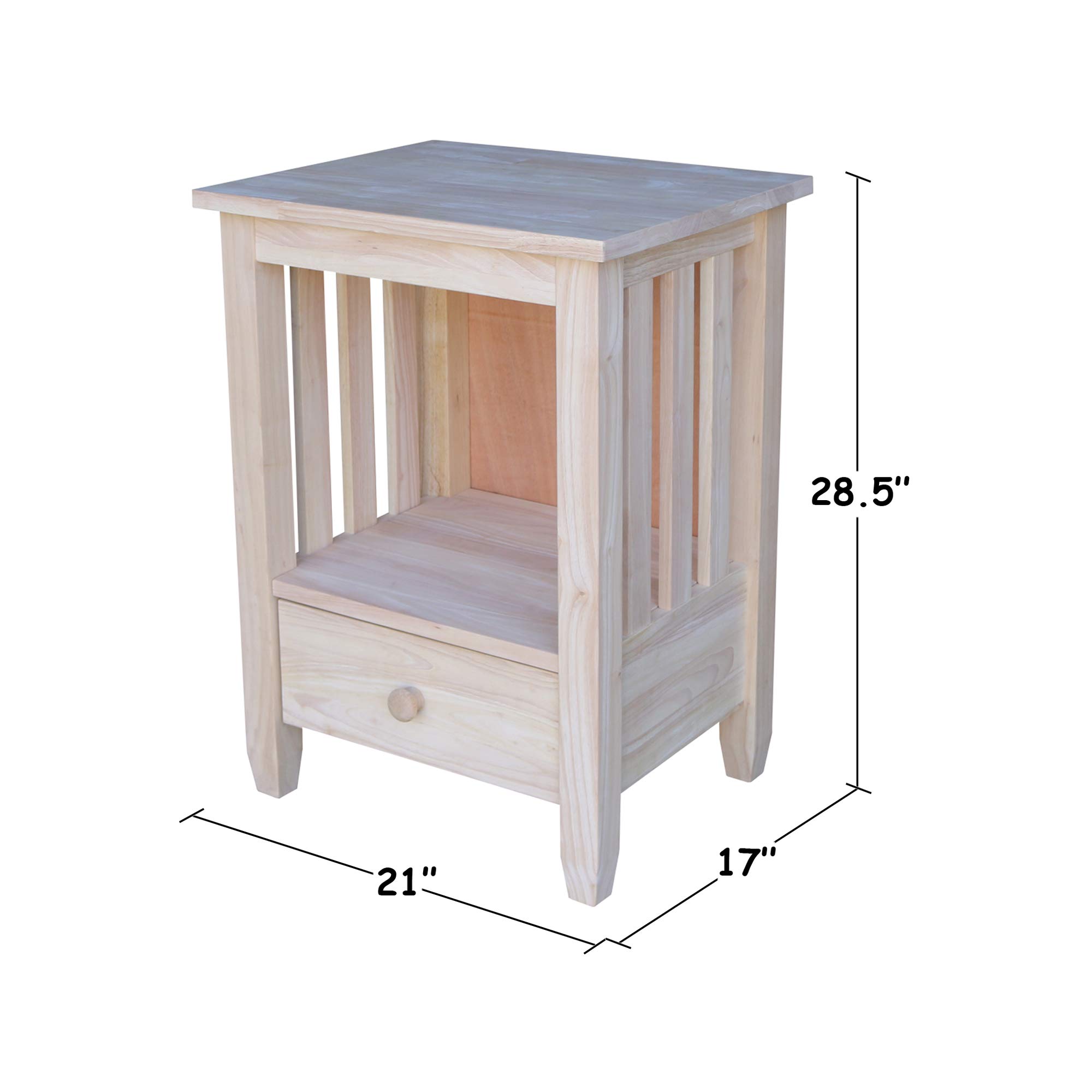 Unfinished International Concepts Mission Tall End Table - Solid Wood Side Table for Living Room, Bedroom, or Office - Perfect for Home Decor and Storage