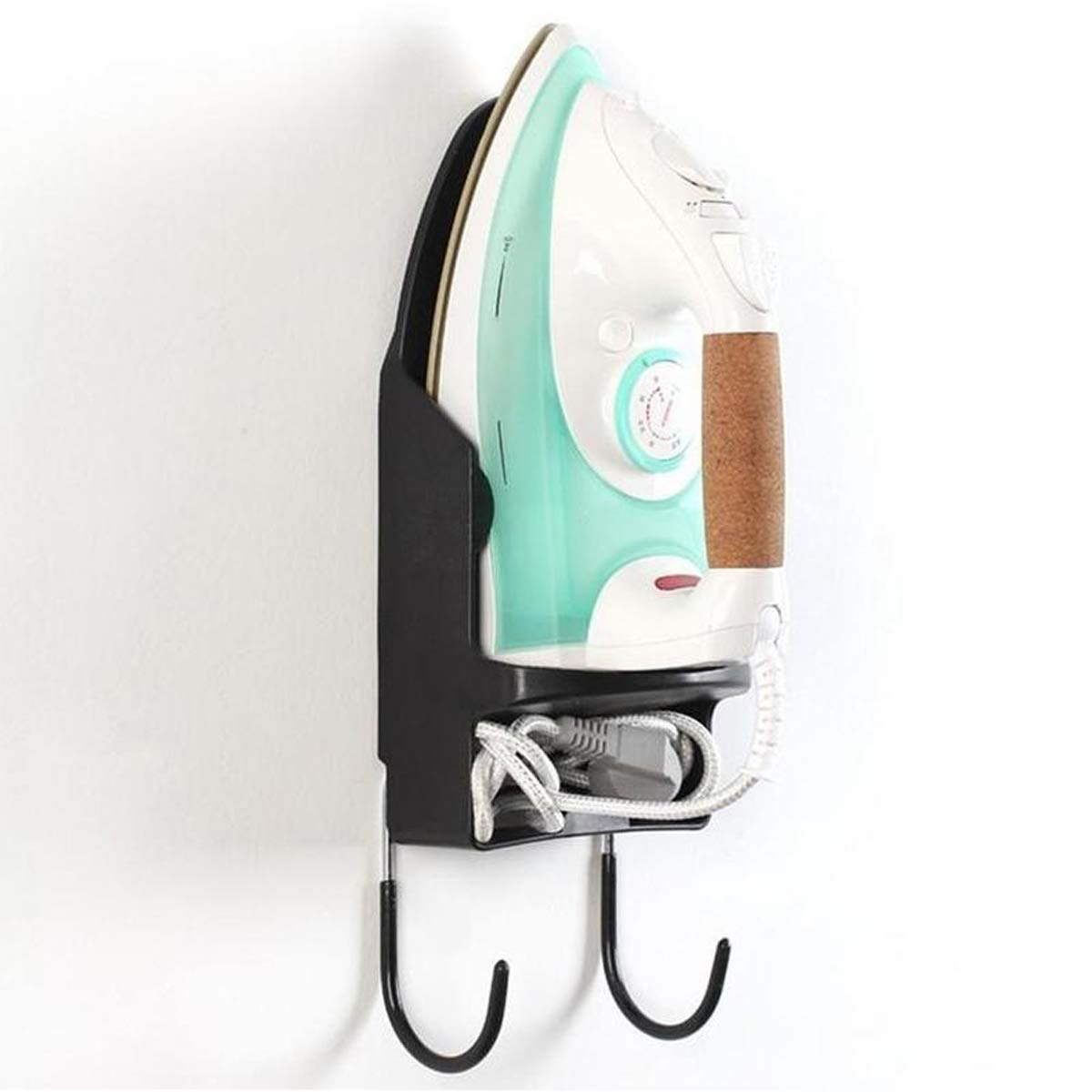 Wall Mounted Ironing Board Hanger & Electric Iron Holder - White, Fits Up to 5.2 Inch Width - Space Saving Storage Solution for Laundry Room, Bathroom or Closet Organization