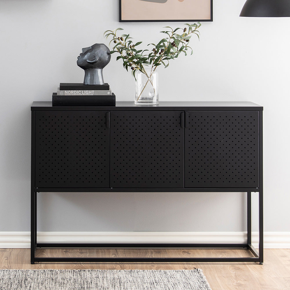 Modern Newton 3-Door Sideboard Cabinet 120cm Wide - Black Wooden Storage Buffet for Dining Room & Living Room - Perfect for Organizing Dishes, Linens & Home Decor