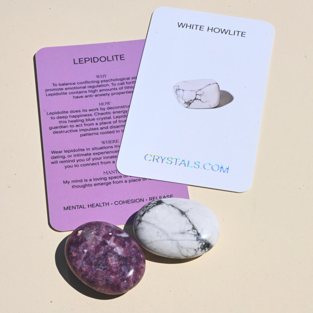 Calming Lepidolite & White Howlite Crystal Pouch - Anxiety Relief, Stress Reduction, Meditation & Sleep Aid