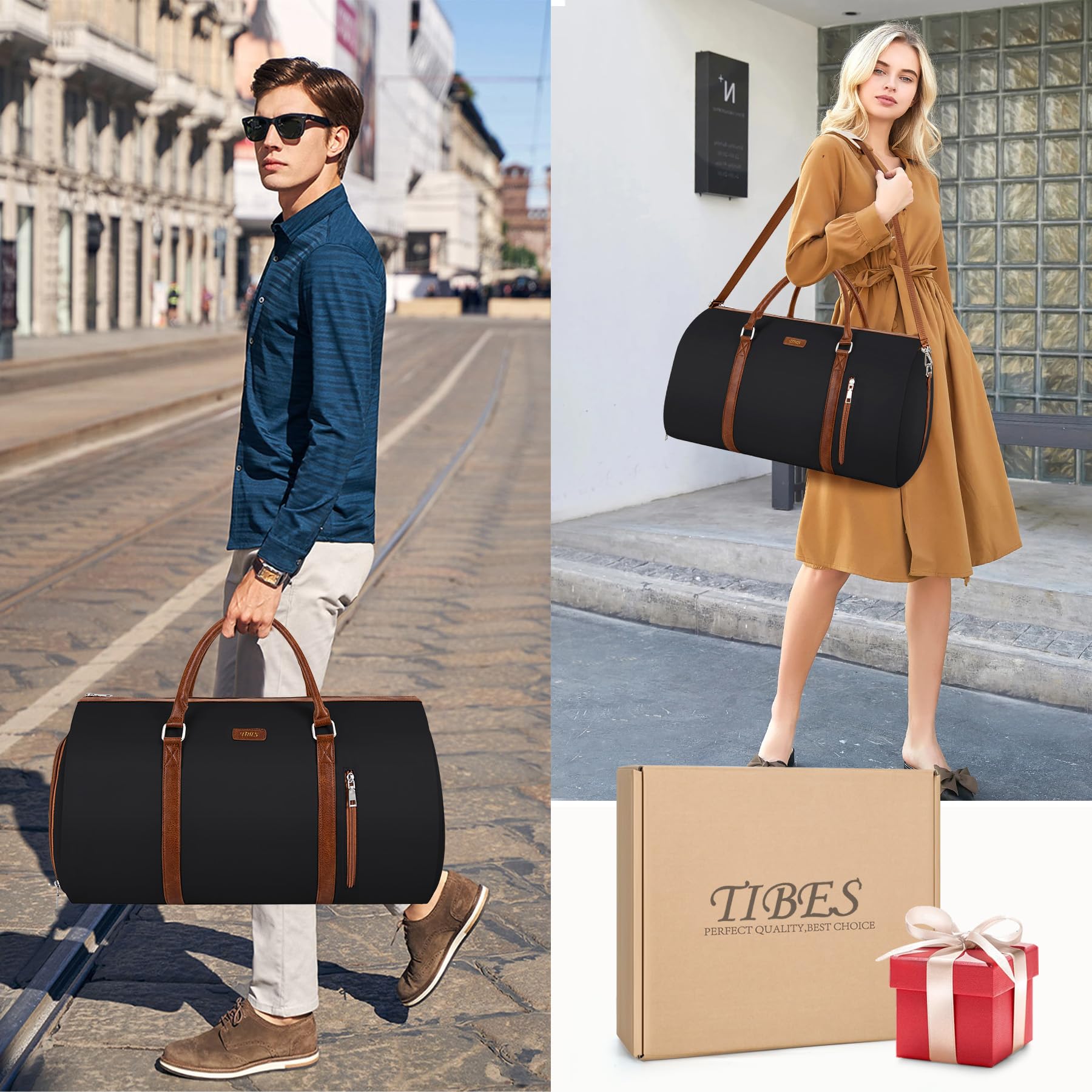 2-in-1 Convertible Travel Garment Duffle Bag with Detachable Toiletry Pouch - Large Carry-On Weekender Bag for Men & Women - Hanging Suitcase for Business Trips & Weekend Getaways (Black)
