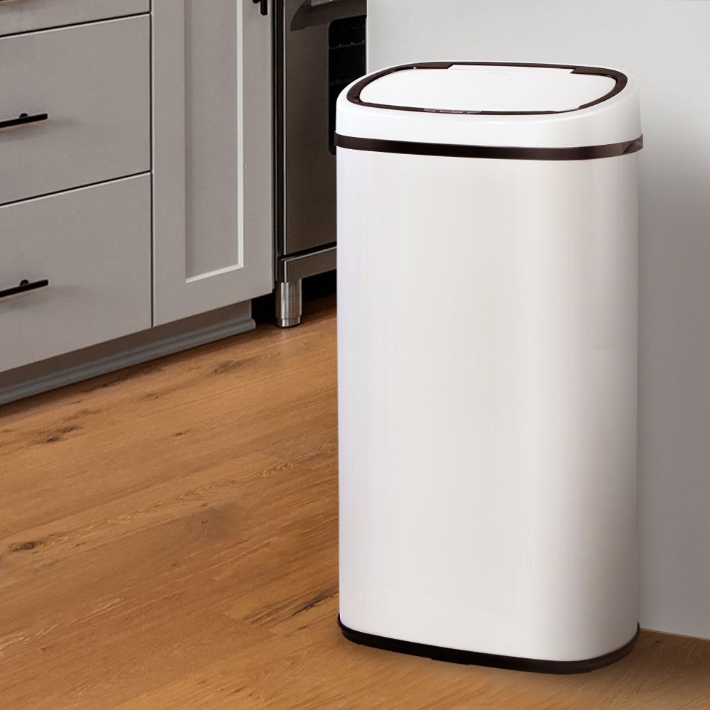 Devanti 68L Sensor Trash Can - Automatic Motion Sensor Touchless Kitchen Garbage Bin with Lid, White - Perfect for Home, Office, and Restaurant Use
