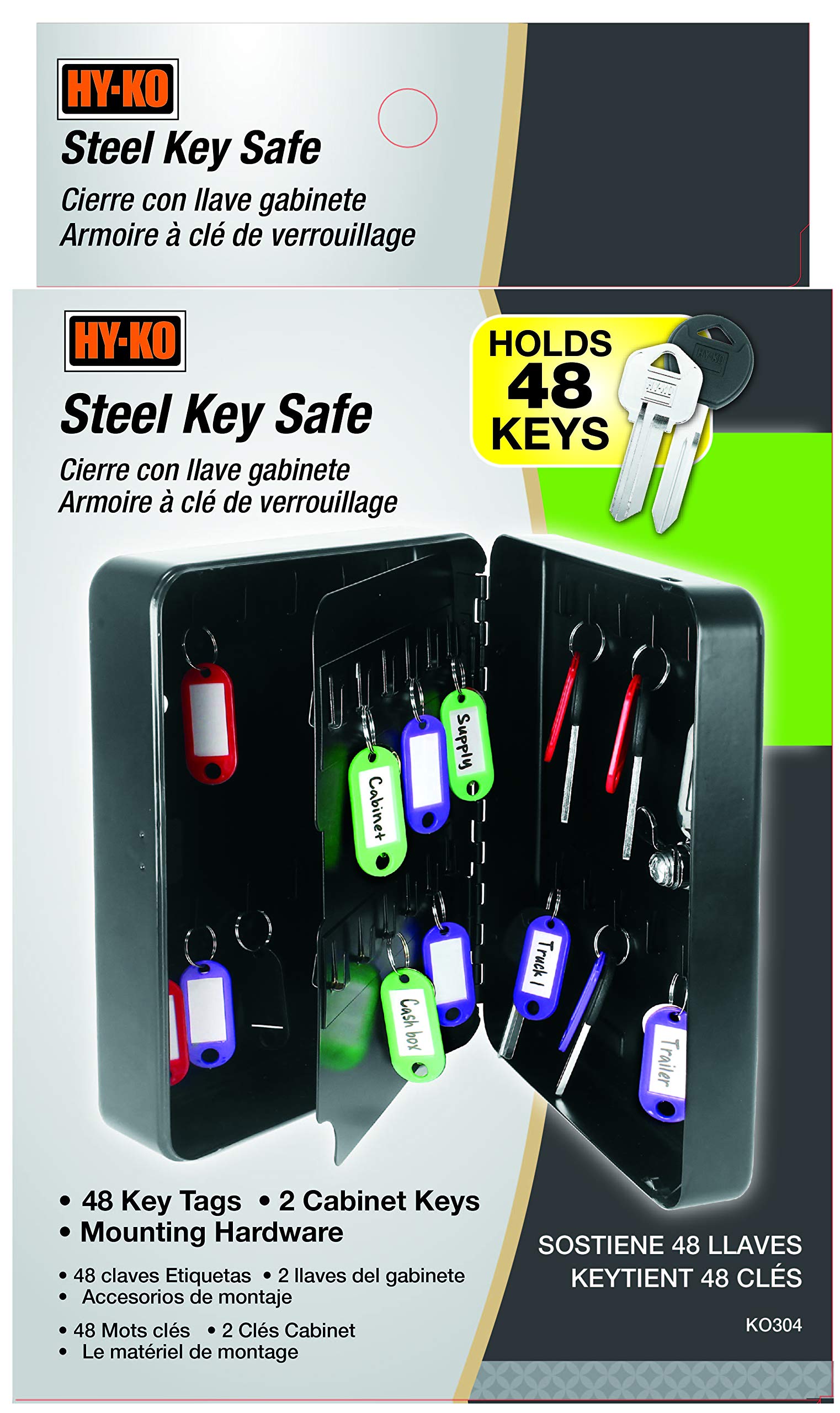 HY-KO Products KO304 Heavy Duty Steel Safe Key Cabinet with Lock - Secure Key Storage Solution for Home, Office, or Business Use