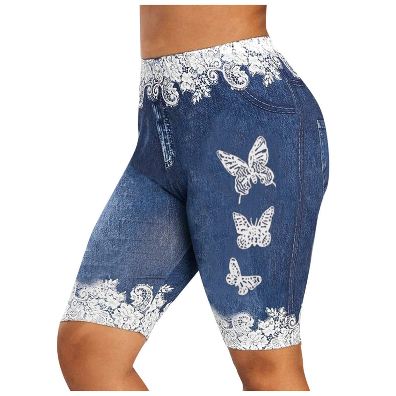 Butterfly Print Skinny Jeggings for Women - Plus Size Denim Shorts with Faux Fly | Casual Summer Outfits & Beach Wear