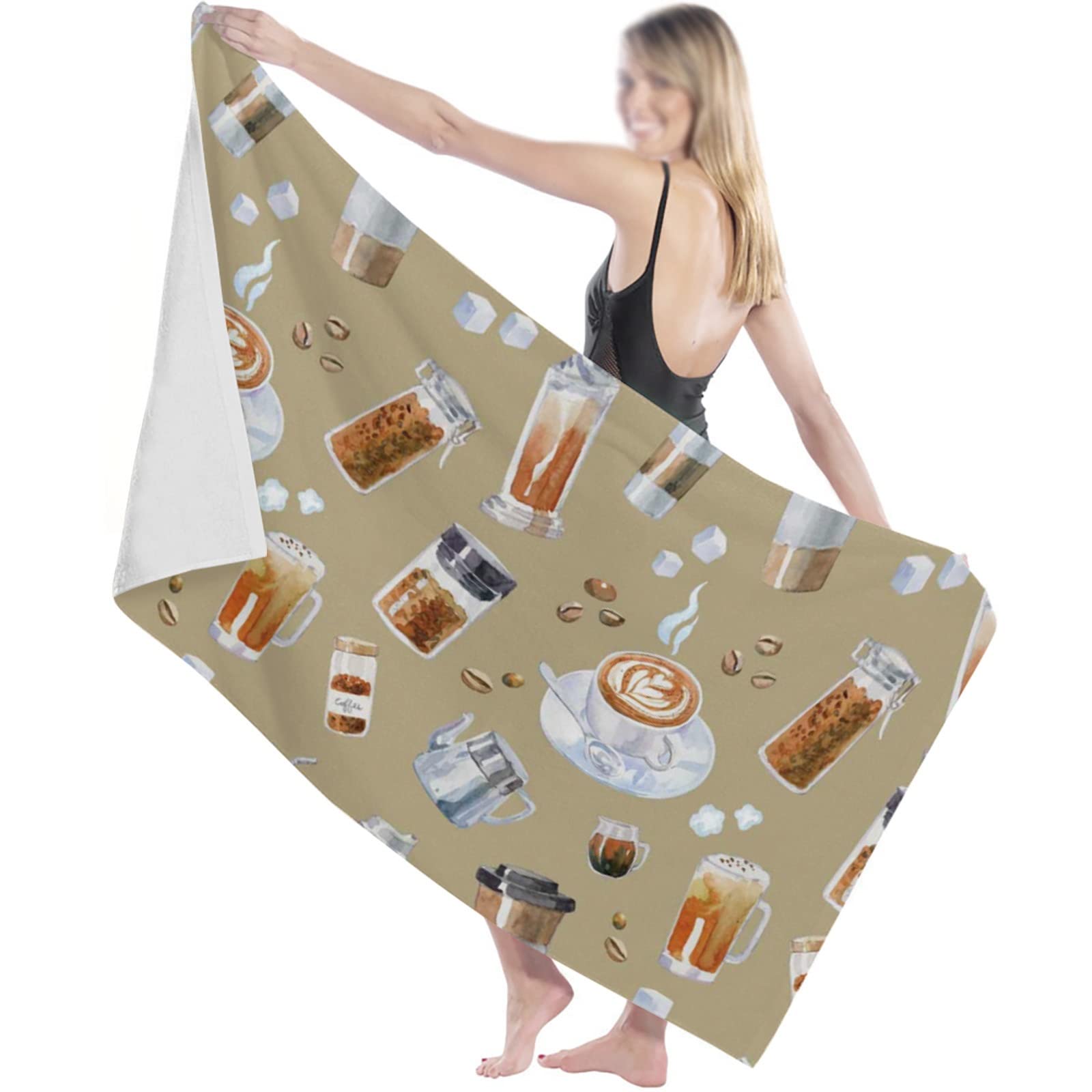 Premium Quick-Dry Coffee Bean Print Bath Towel - 70x140cm Soft Absorbent Travel & Beach Towel for Adults - Perfect for Yoga, Gym, Pool & Vacation Use