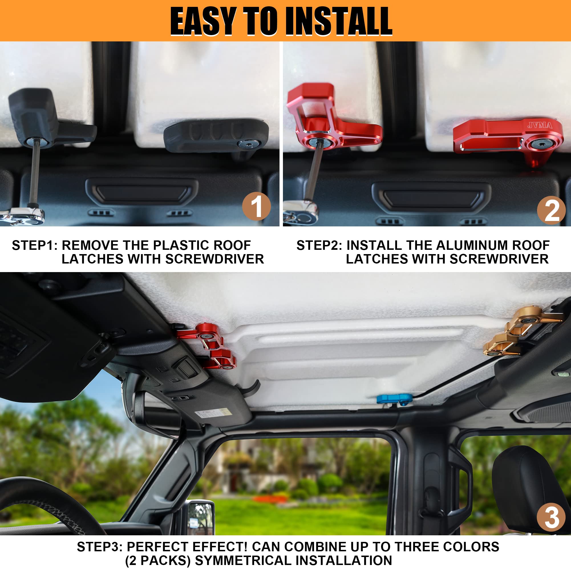 JVMA Freedom Panel Latch Hardtop Roof Removal Handle for Jeep Wrangler JL JLU (2018-2025) & Gladiator JT - 2 Pack Aluminum Blue Interior Accessories | Easy Roof Panel Removal & Off-Road Adventure Upgrade
