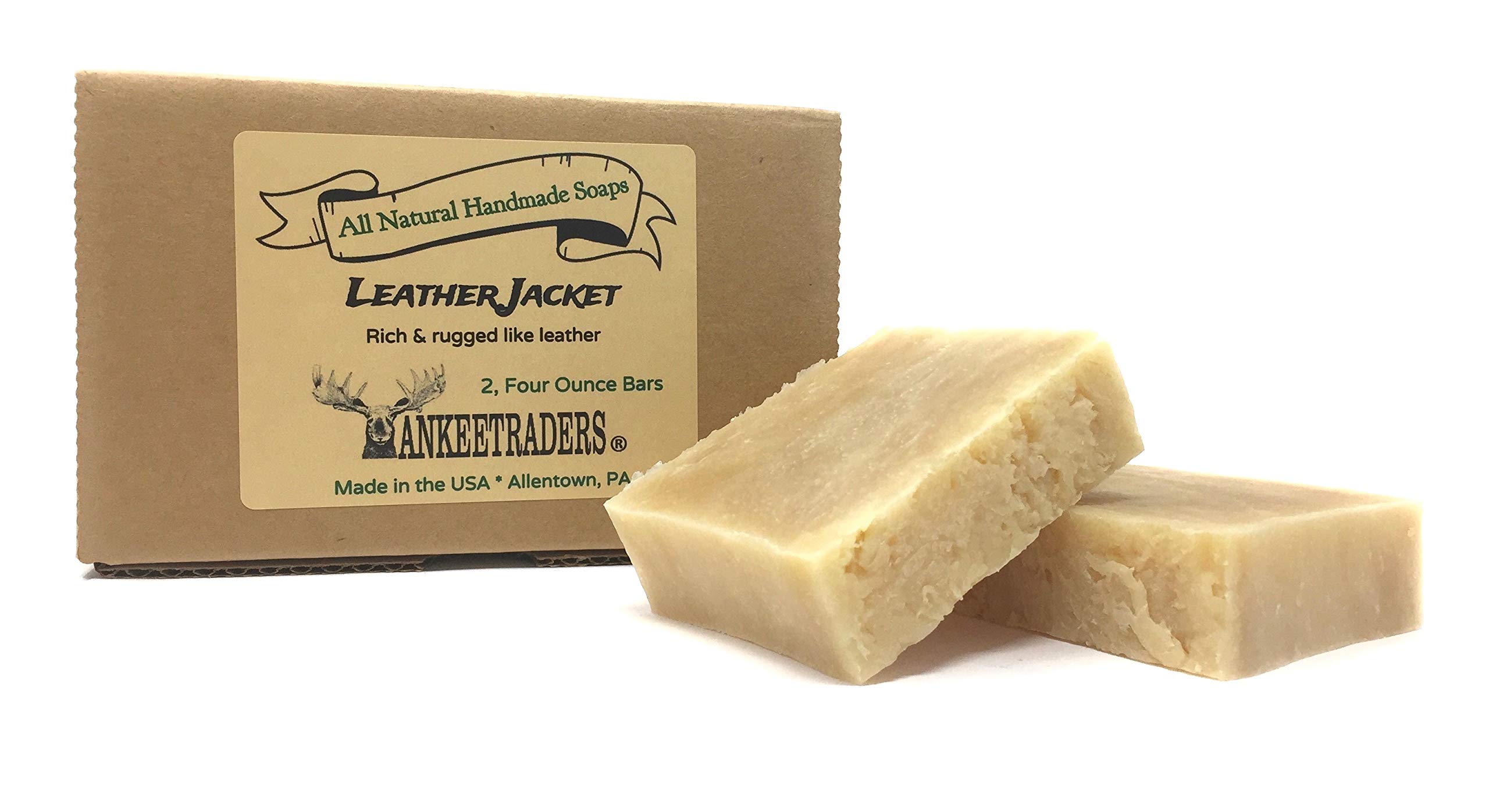 Yankee Traders All Natural Handmade Goat Milk Soap for Men - 2 Pack Organic Leather Jacket Scented Bar Soap - Perfect for Gifts, Travel & Daily Skincare Routine