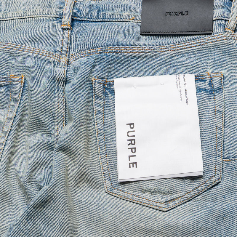 Purple Brand Women's Mid Rise Straight Leg Jeans with Knee Blowout - Light Indigo Wash | Casual Streetwear & Everyday Comfort