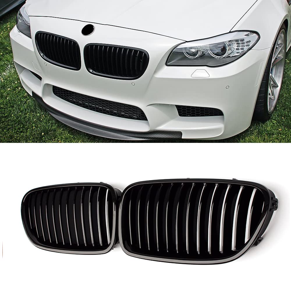 SNA F10 Gloss Black Front Kidney Grille for BMW 5 Series 2010-2016 (F10/F11/F10 M5) - Single Slat Design 2-Piece Set - Easy Installation & Aggressive Look for Car Enthusiasts