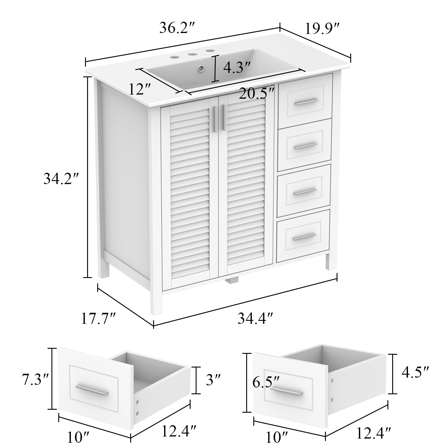 Modern Bathroom Vanity Cabinet with Sink, Shutter Doors & Drawers - Perfect for Small Bathrooms, Powder Rooms & Master Baths | Space-Saving Storage Solution