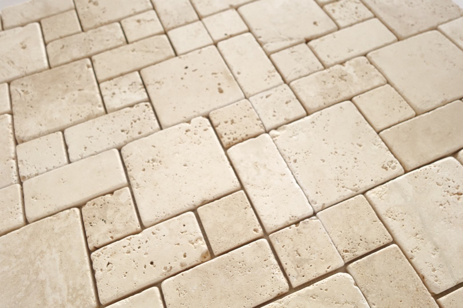 Premium Ivory Travertine 3-Piece Mini Mosaic Tile Set - Tumbled Natural Stone - 15 Sheets (10 sq. ft) - Perfect for Bathroom Backsplash, Kitchen Wall, and Shower Flooring