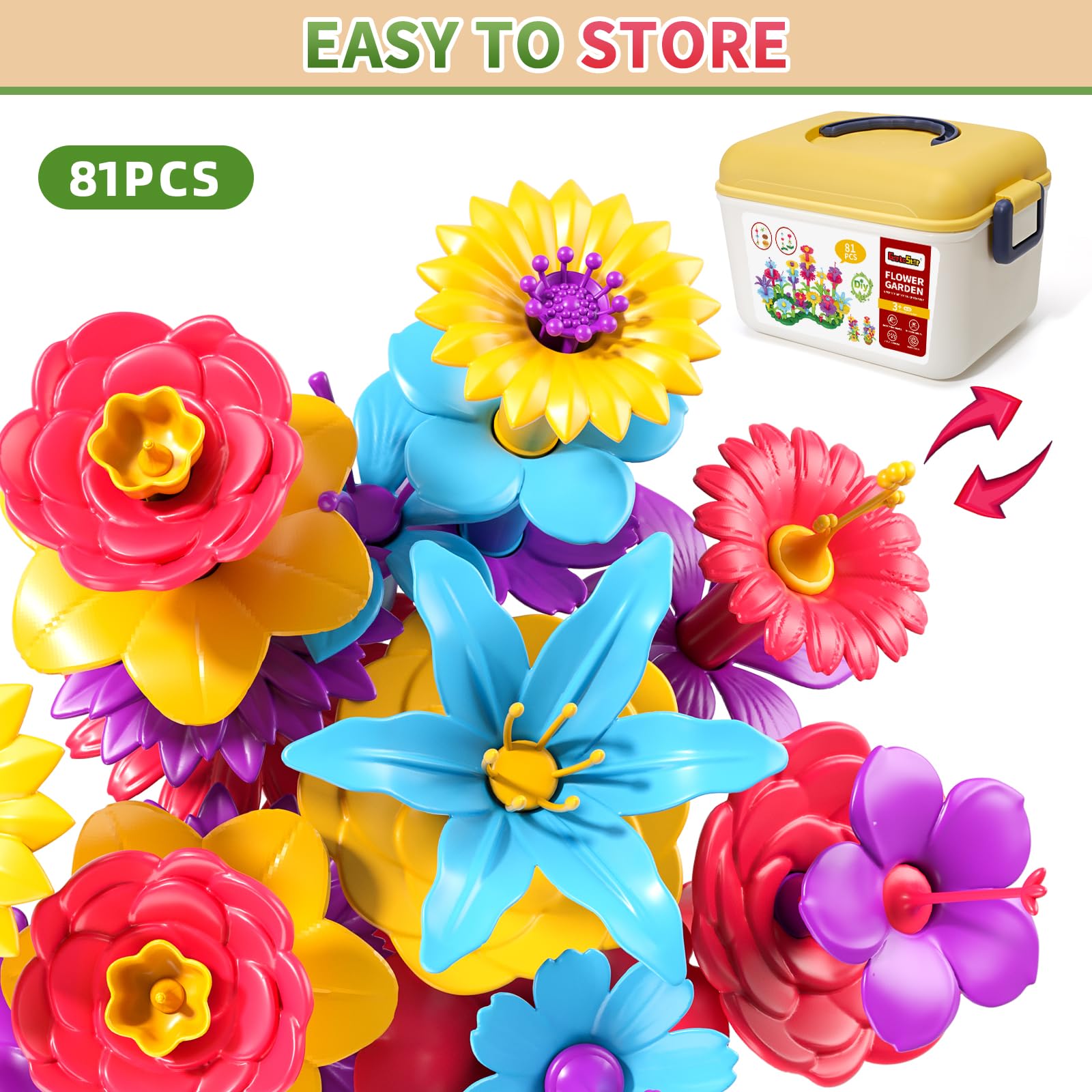 Flower Garden Building Toys Set for Girls Ages 2-6 | STEM Educational Construction Kit for Toddlers & Kids | Perfect Birthday Gift for 3-5 Year Olds | Creative Play for Indoor & Outdoor Activities